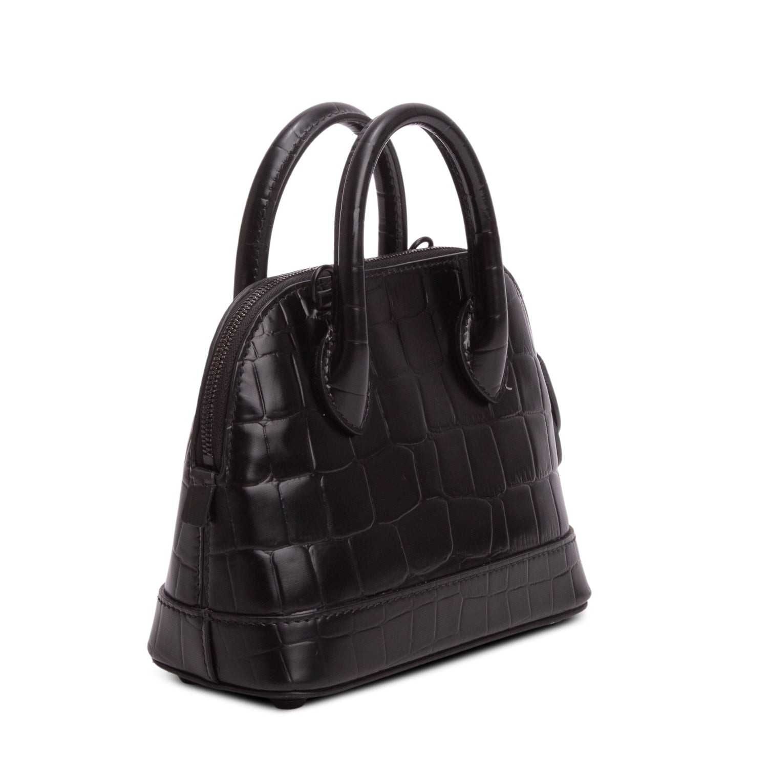 Balenciaga Black Croc Embossed Calfskin Leather XXS Ville Rivet Top Handle Bag w/ Strap