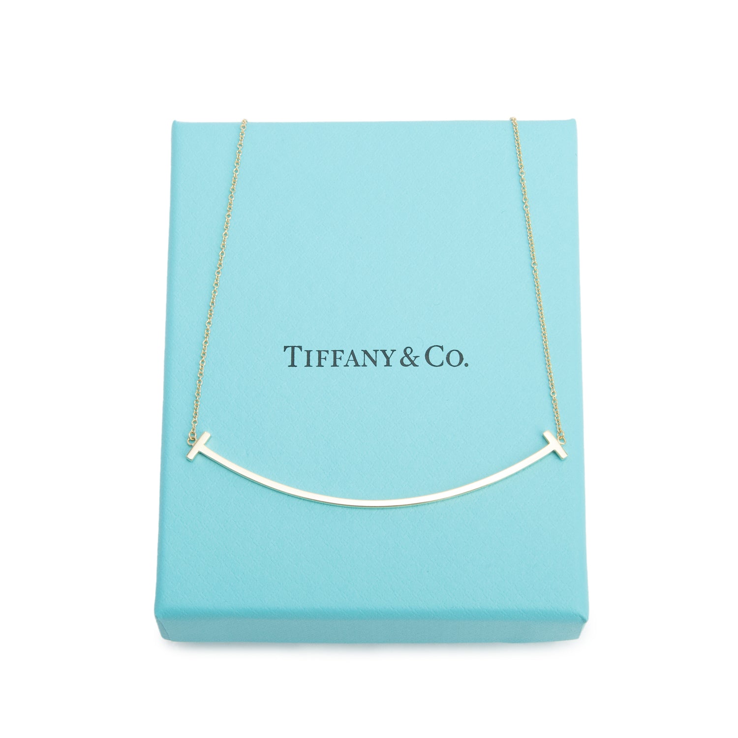 Tiffany & Co. 18k Yellow Gold Large T Smile Pendant Necklace w/ Box