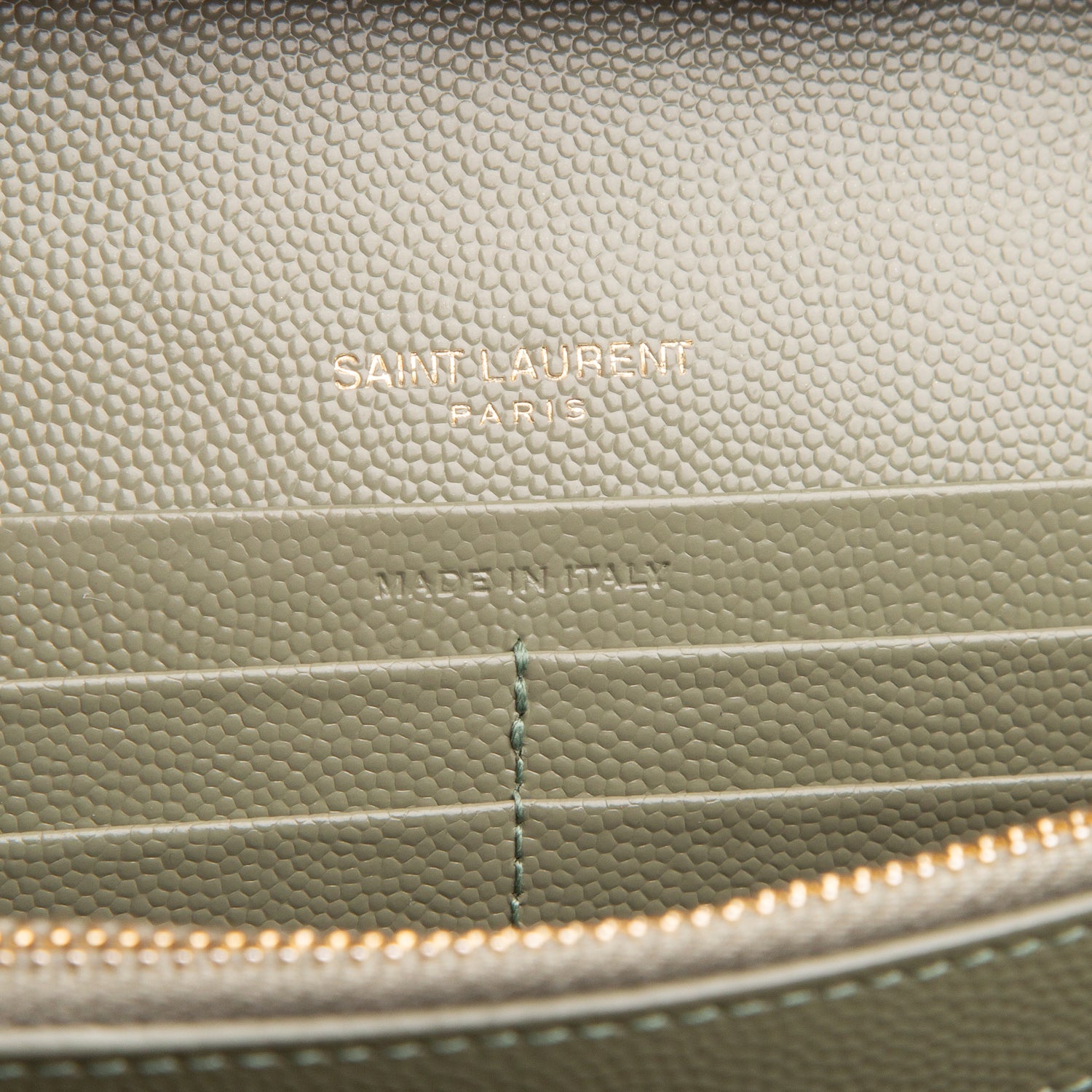 Saint Laurent 2022 Green Grain De Poudre Chevron Cassandre Envelope Chain Wallet
