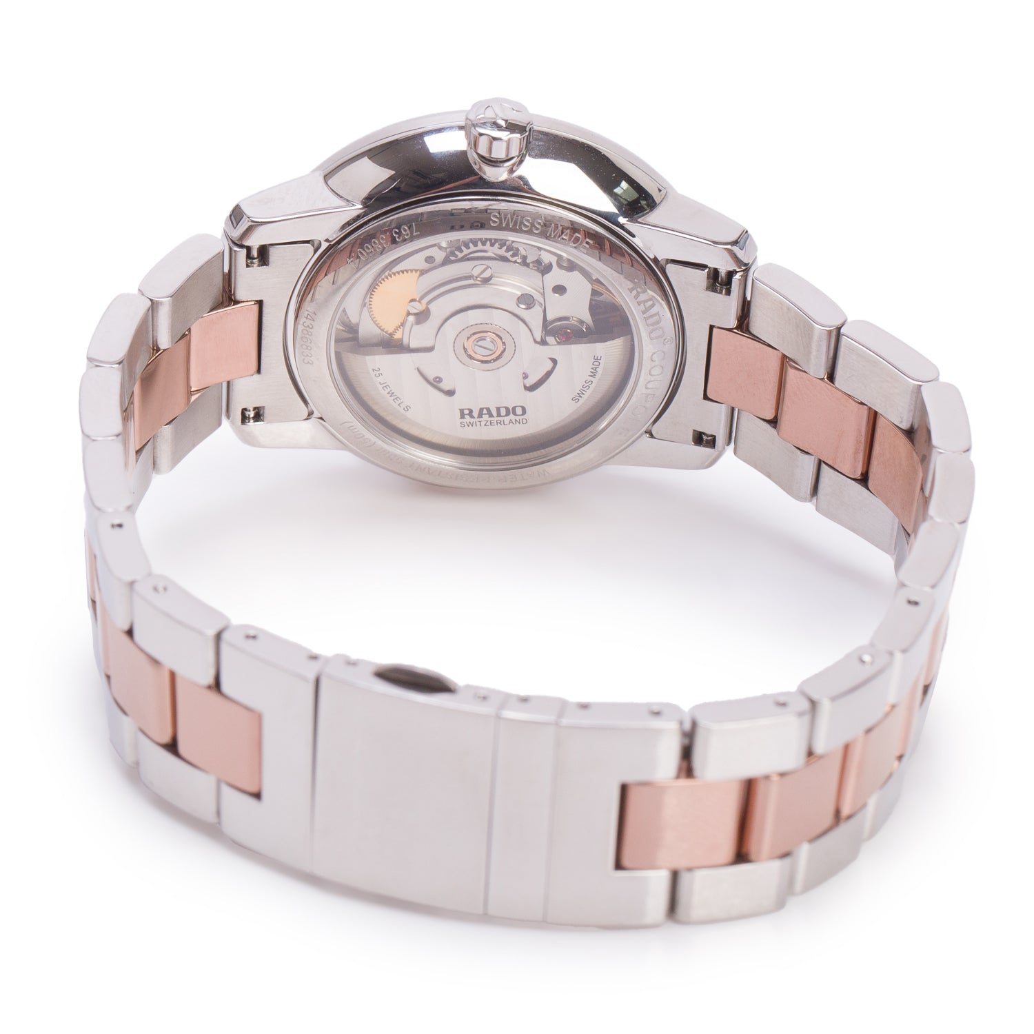 Rado Rose Gold Plated & Stainless Steel Coupole 38 MM Automatic Watch Silver Diamond Dial
