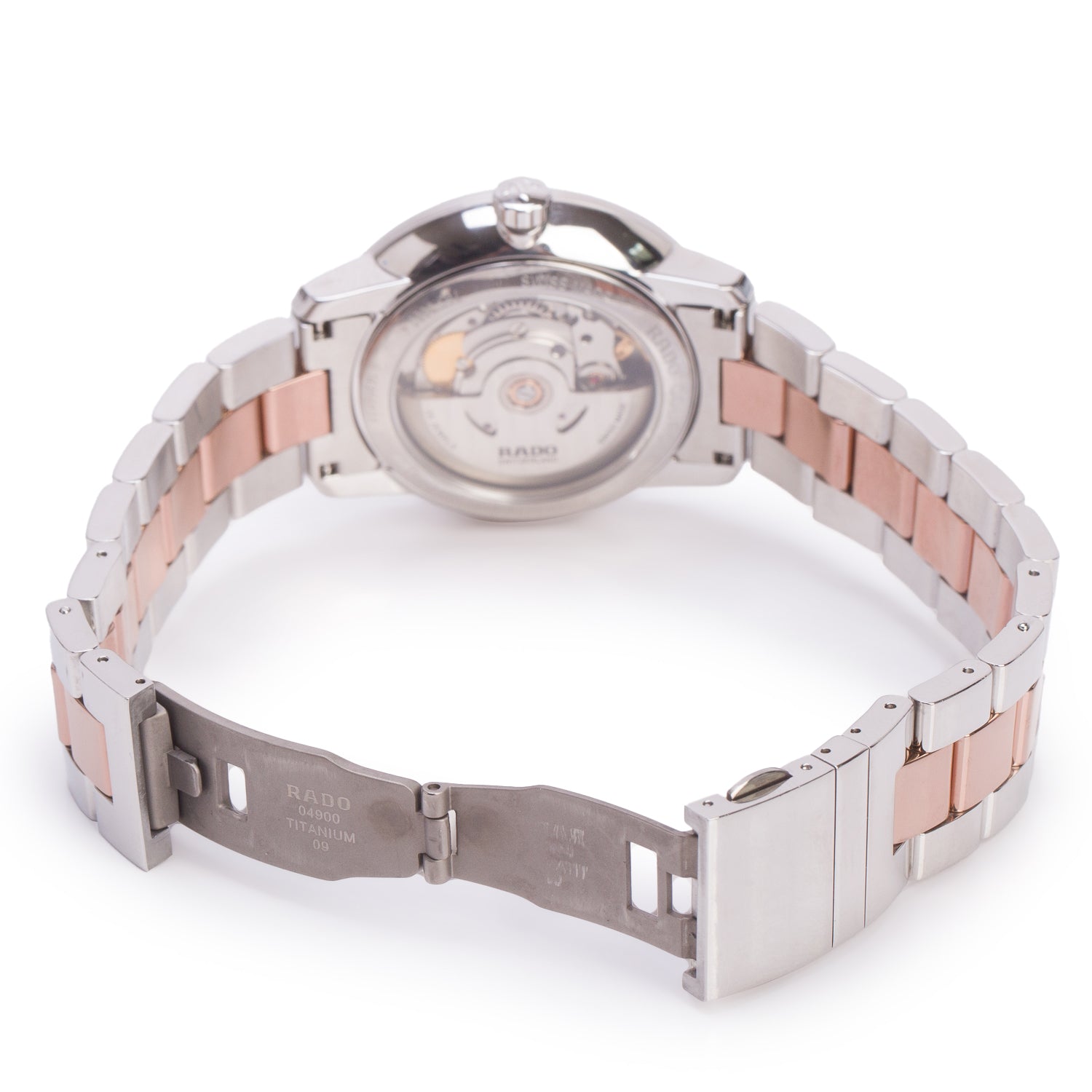 Rado Rose Gold Plated & Stainless Steel Coupole 38 MM Automatic Watch Silver Diamond Dial
