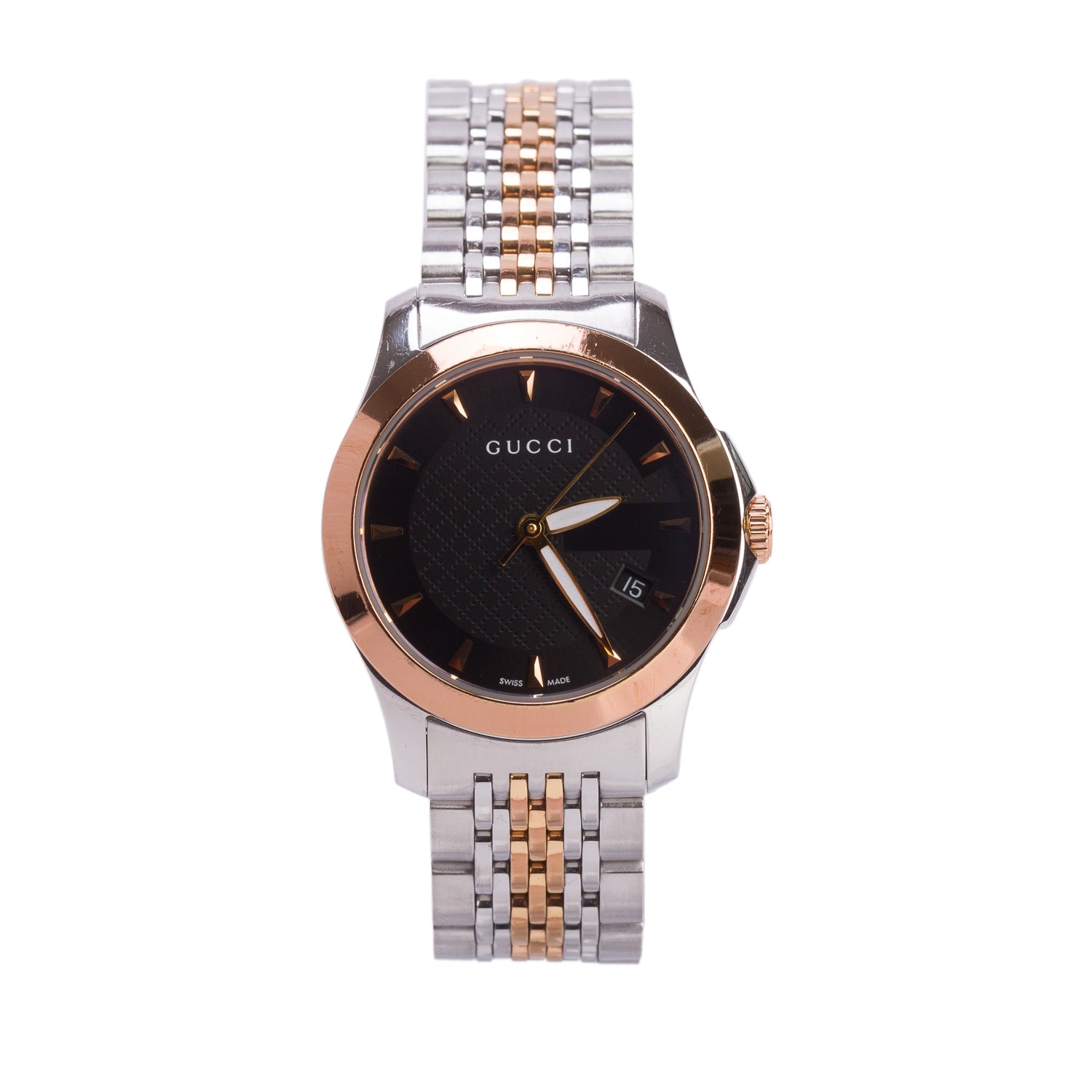Gucci Stainless Steel & Rose Gold Plated G-Timeless 27 MM Quartz Watch Black Dial