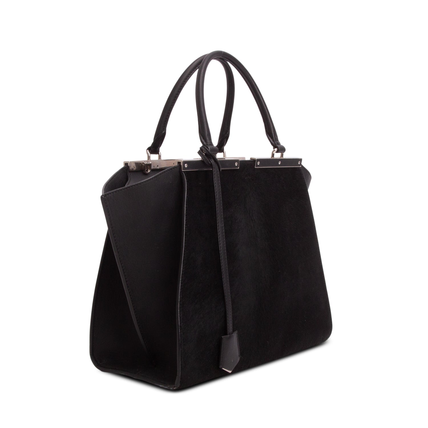Fendi Black Vitello Leather Ponyhair 3Jours Petite Tote