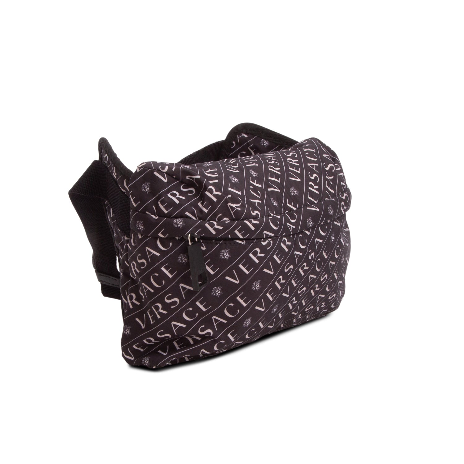 Versace Black Nylon Logo Print Belt Bag