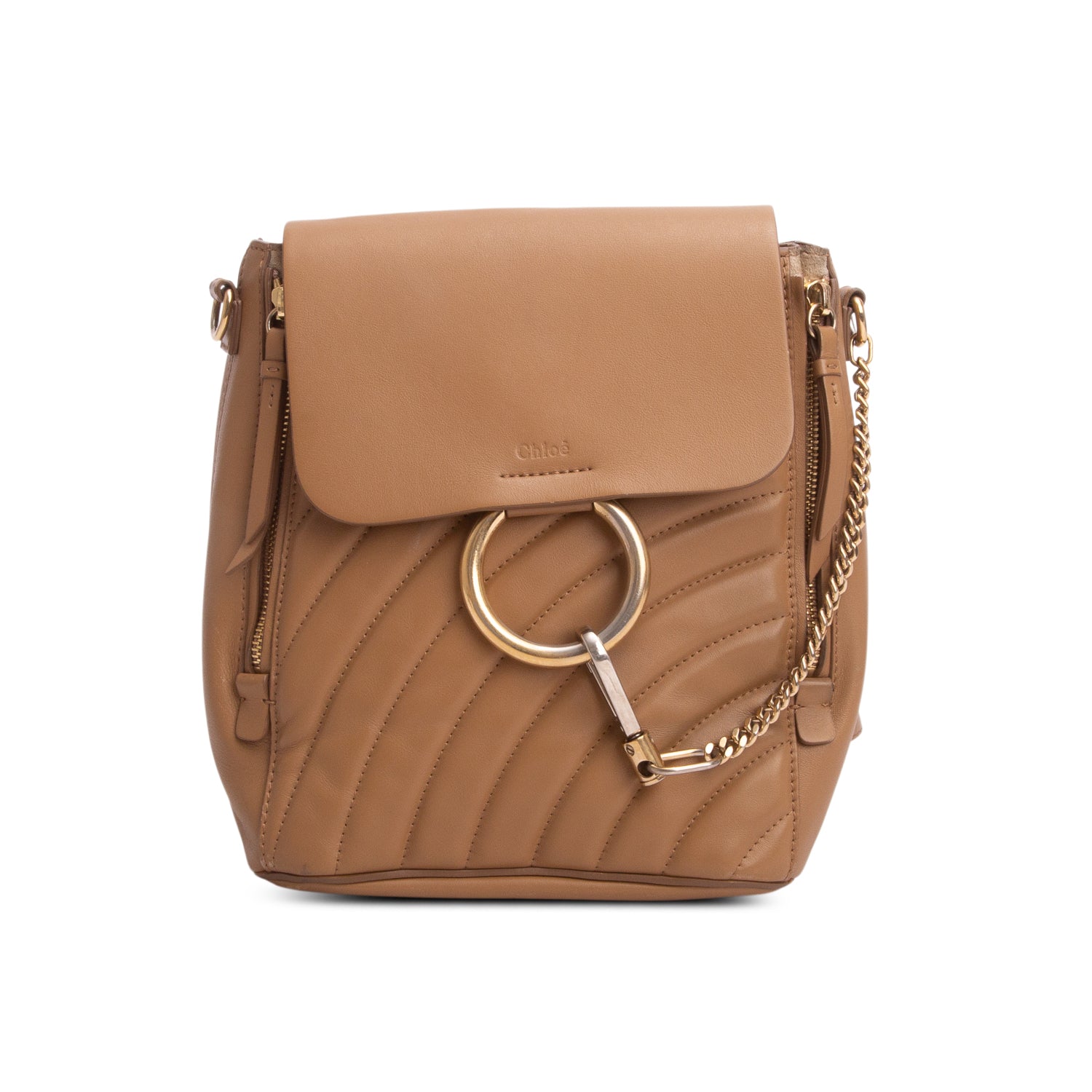 Chloe Brown Calfskin Quilted Mini Faye Backpack