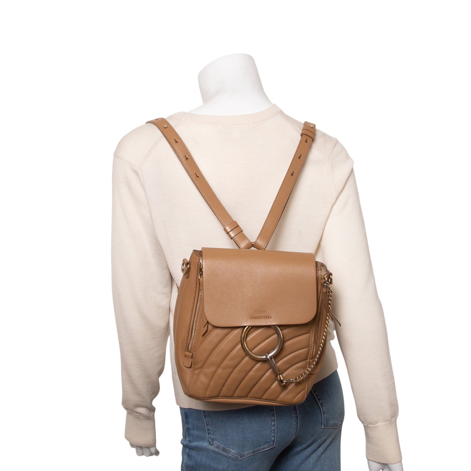Chloe Brown Calfskin Quilted Mini Faye Backpack
