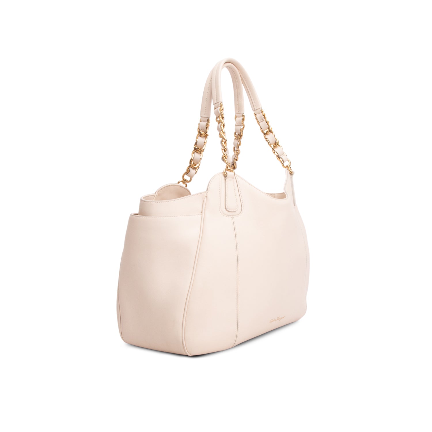 Ferragamo Cream Calfskin Melinda Chain Tote