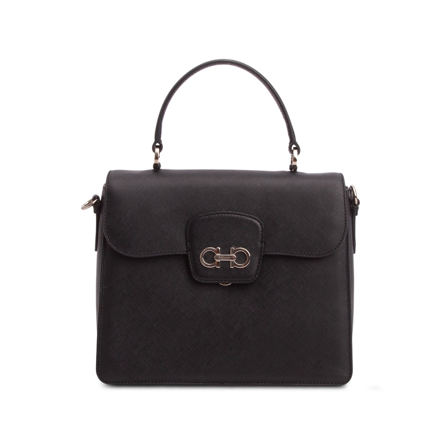 Ferragamo Black Saffiano Leather Gancini Top Handle w/ Strap