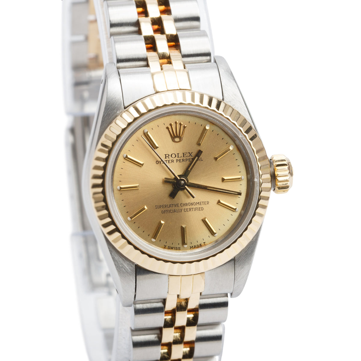 Rolex Stainless Steel & 18k Yellow Gold Oyster Perpetual 26 MM Watch Gold Dial 67193 w/ Box & Papers