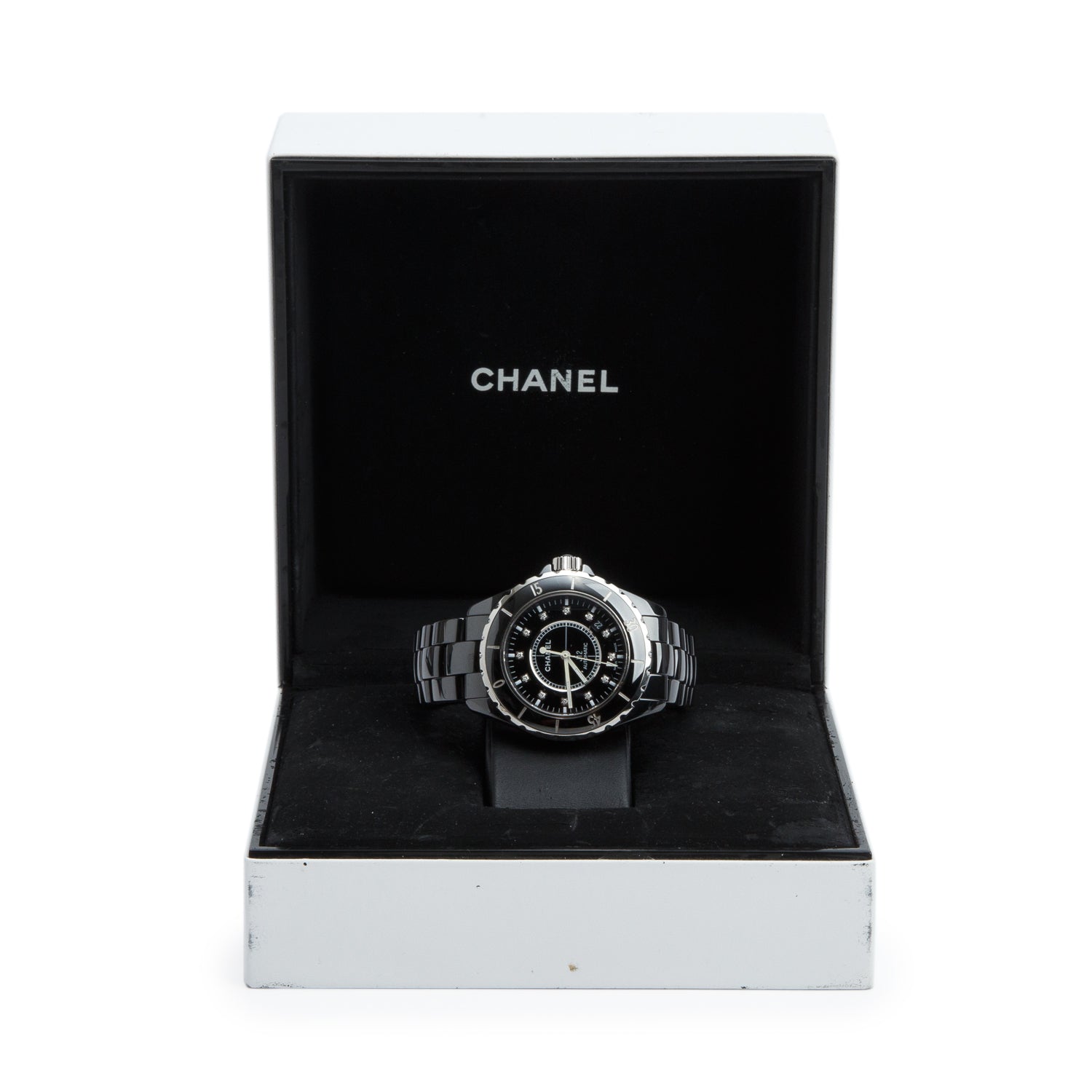 Chanel Black Ceramic J12 39 MM Automatic Watch Diamond Dial w/ Box