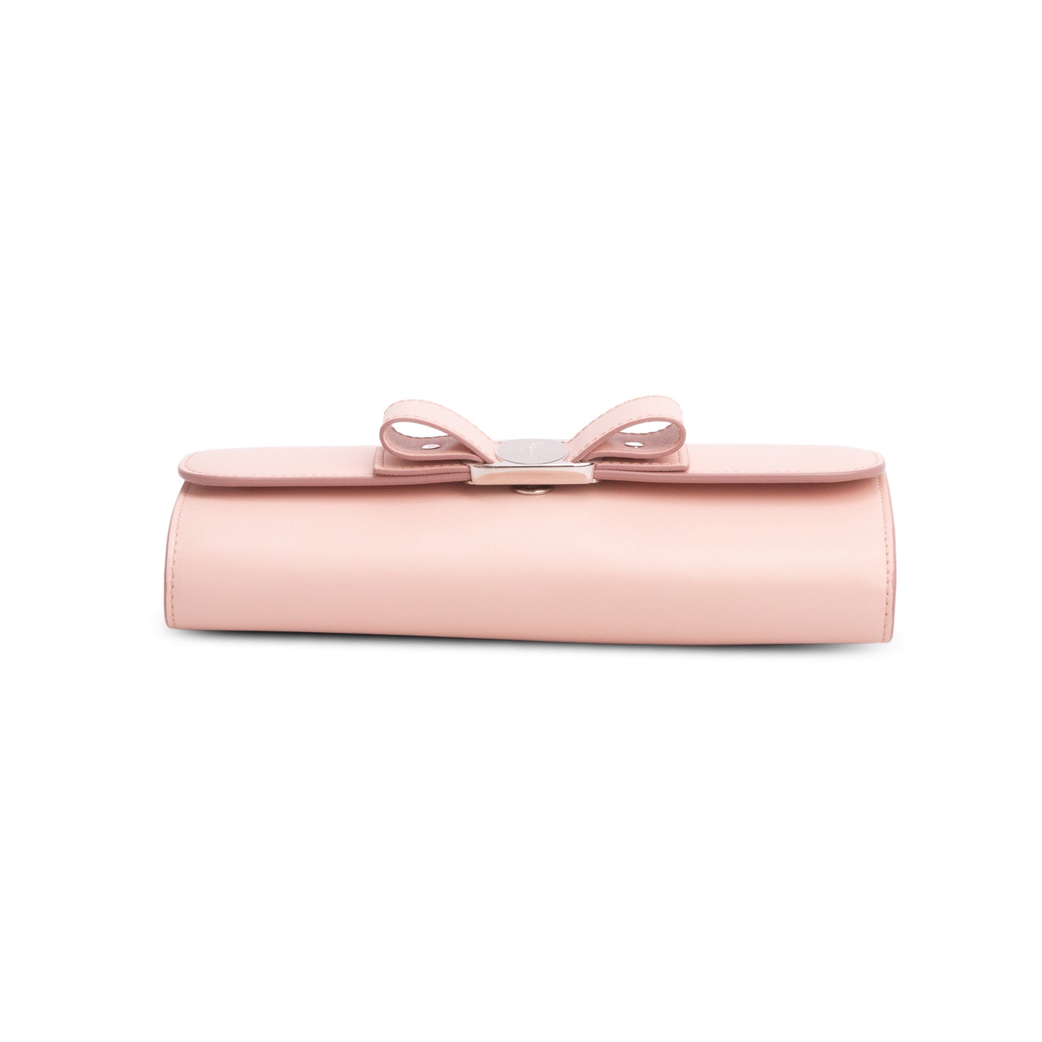 Ferragamo Pink Shiny Calfskin Vara Bow Wallet on Chain w/ Box