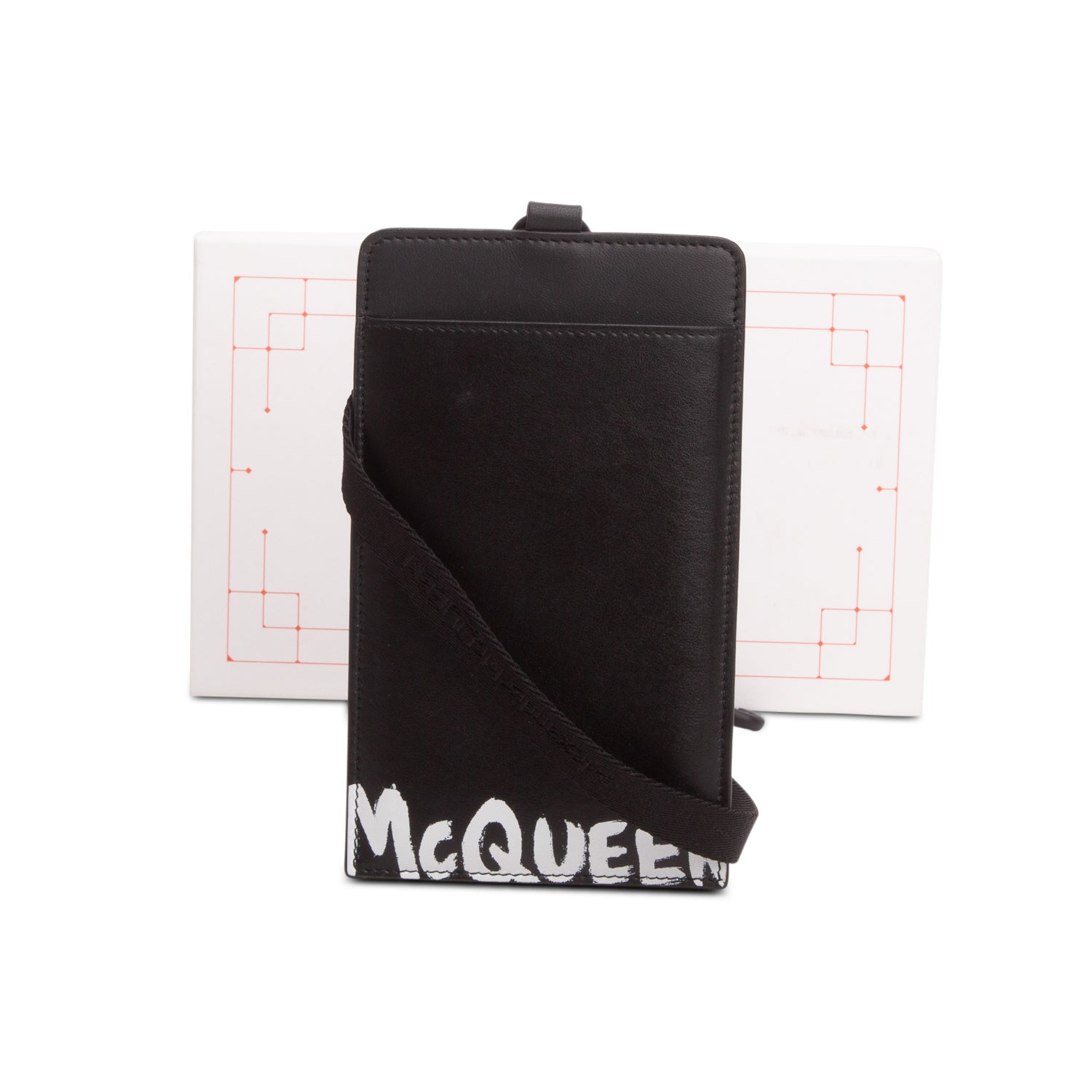 Alexander McQueen Black Calfskin Graffiti Lanyard Phone Holder w/ Box