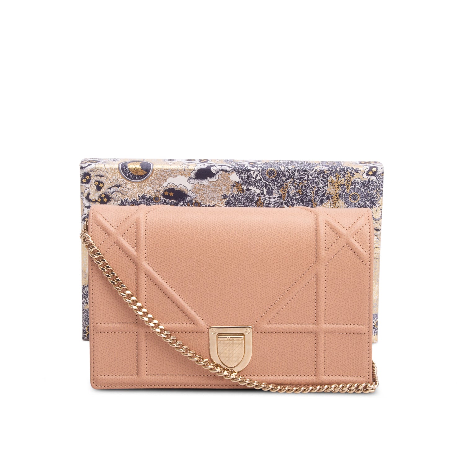 Christian Dior Pink Grained Calfskin Diorama Wallet on Chain w/ Box