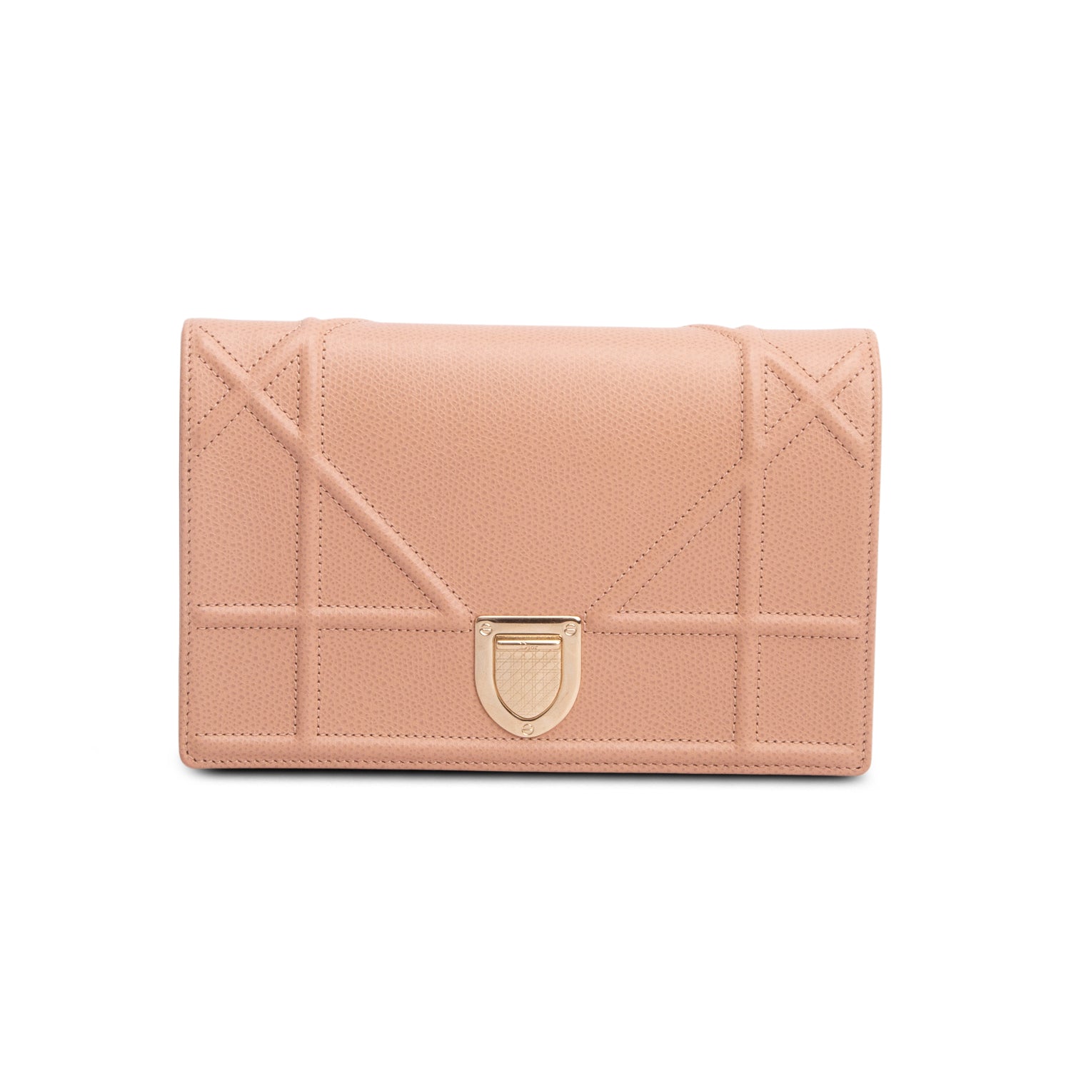 Christian Dior Pink Grained Calfskin Diorama Wallet on Chain w/ Box