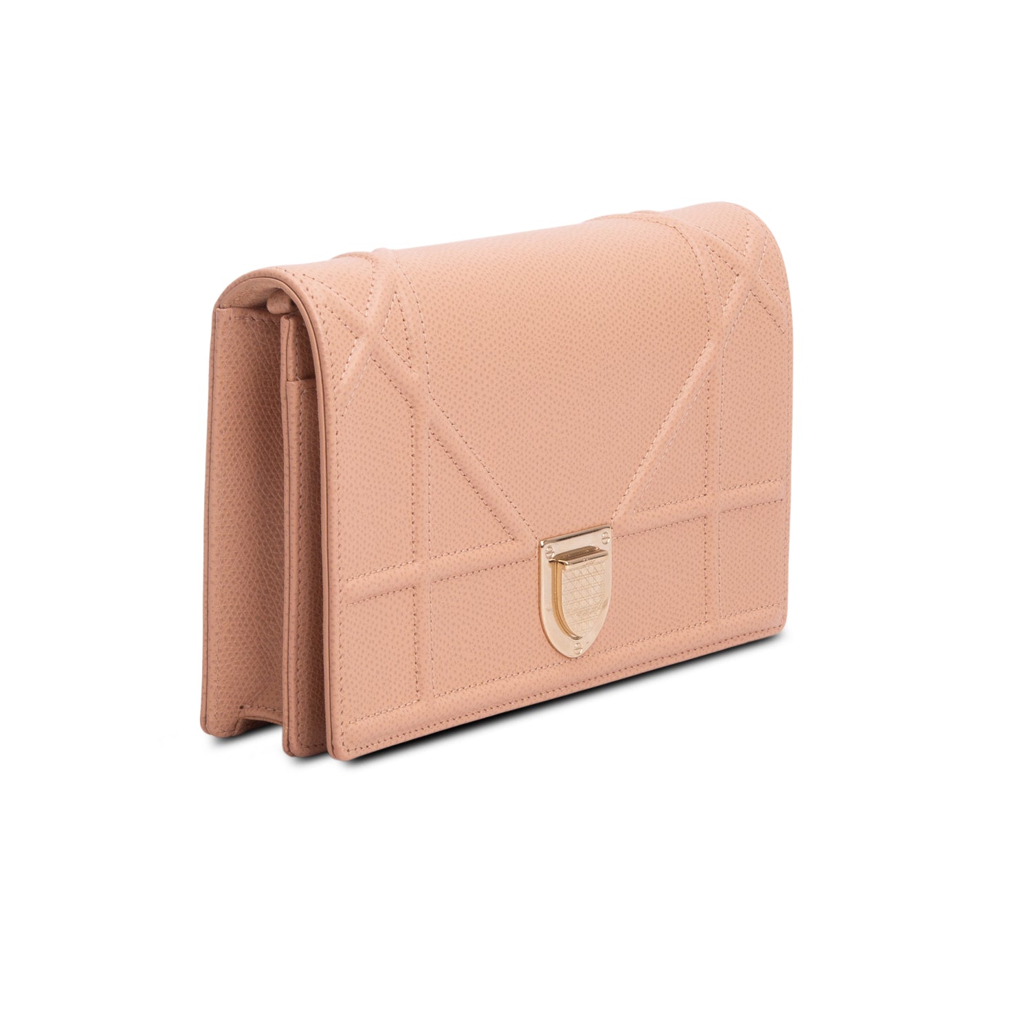 Christian Dior Pink Grained Calfskin Diorama Wallet on Chain w/ Box