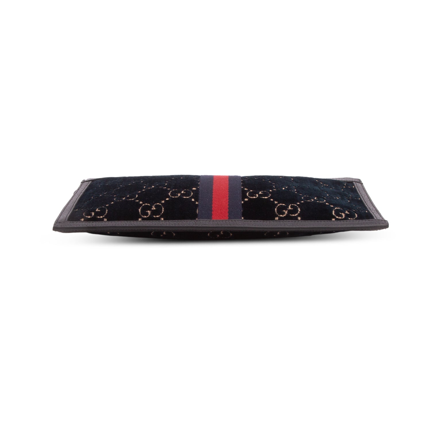 Gucci Black Velvet GG Monogram Textured Calfskin Web Ophidia Wristlet