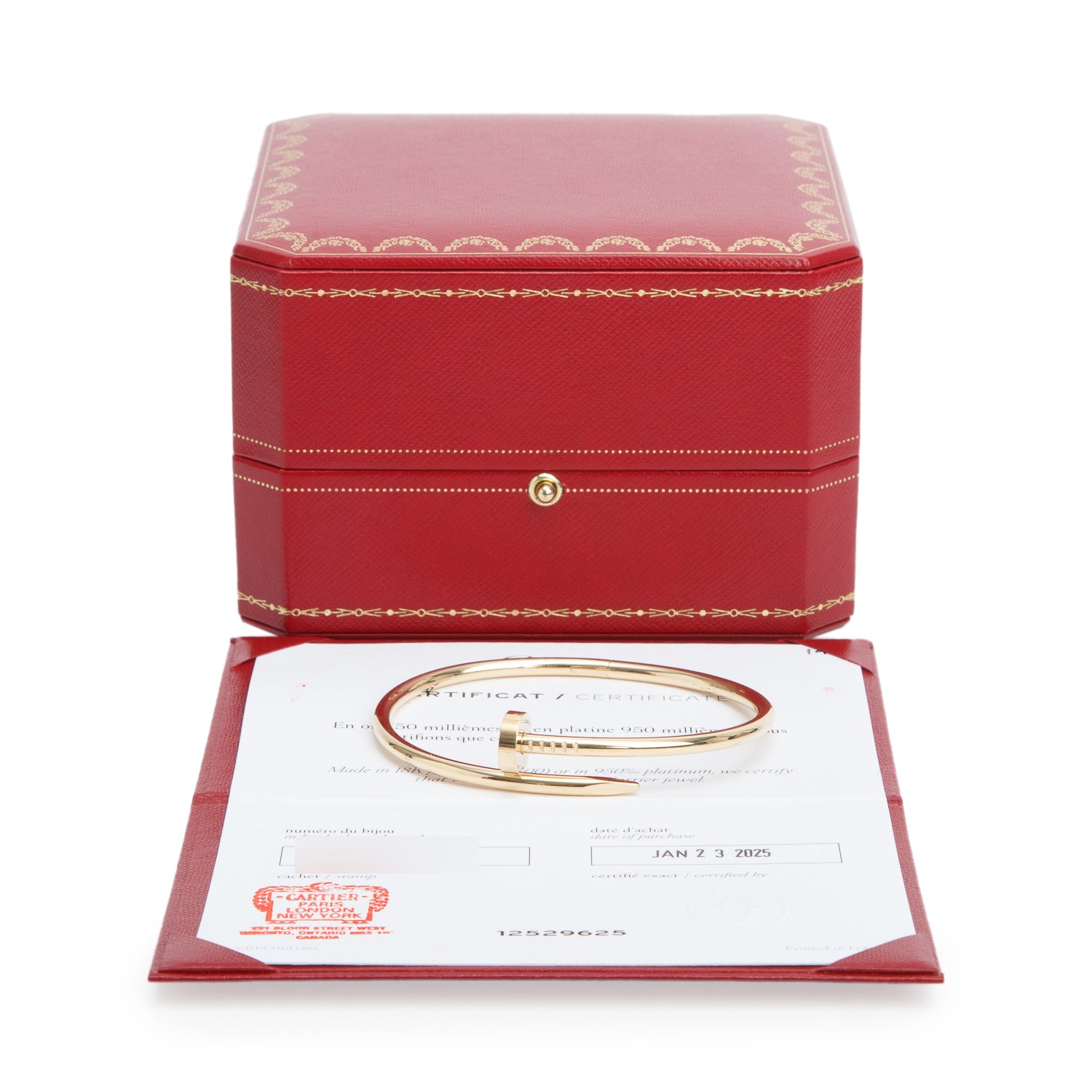 Cartier 18k Yellow Gold Juste Un Clou Bracelet, Classic Model Size 19 w/ Box, Receipt & Certificate