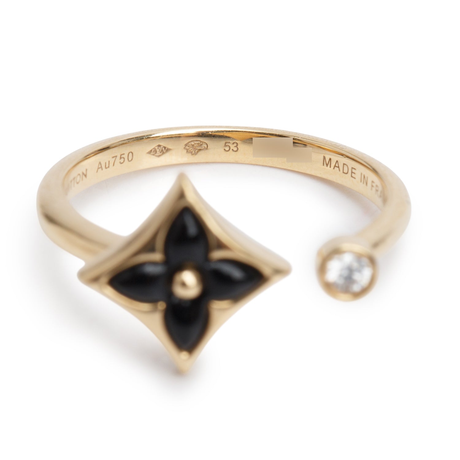 Louis Vuitton 18k Yellow Gold Diamond & Onyx Mini Star Blossom Ring, Size 53 6.75