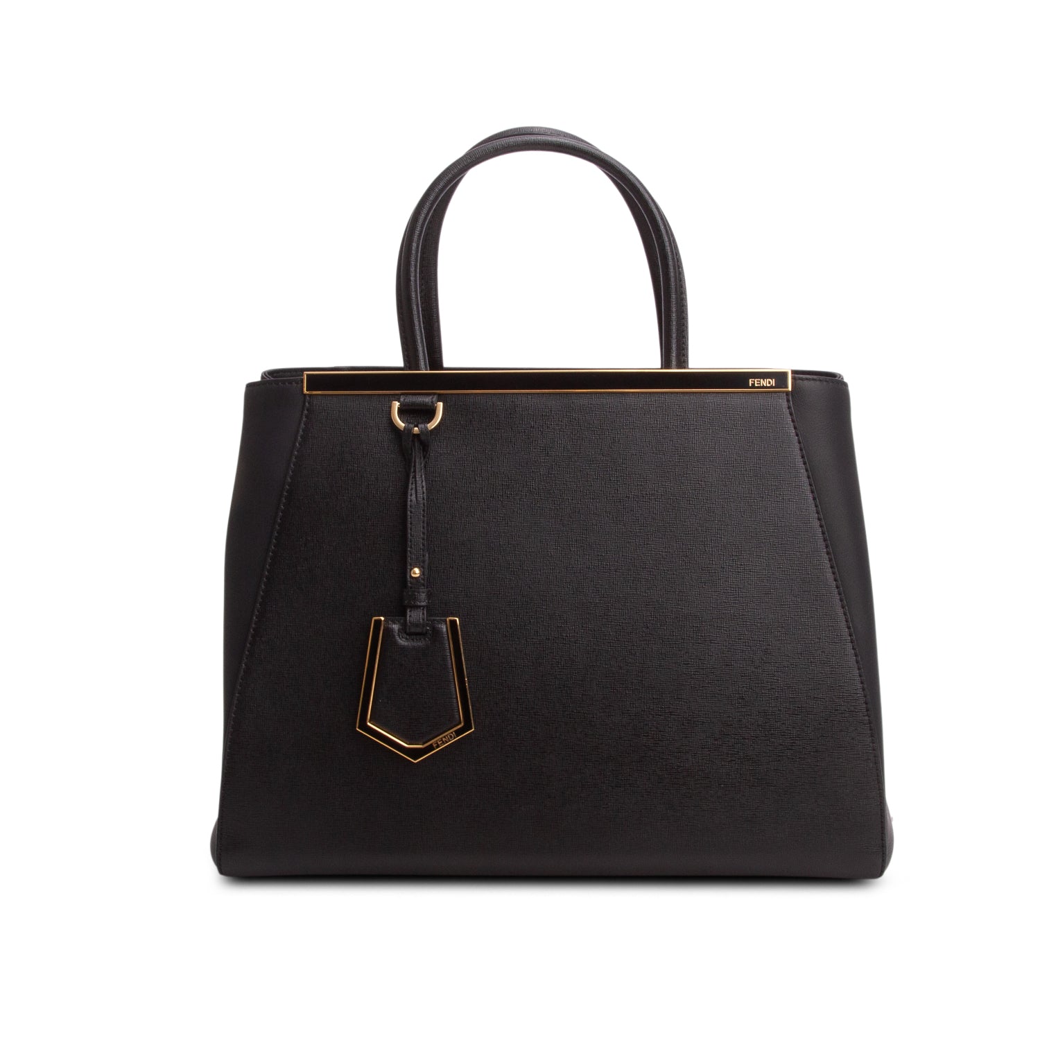 Fendi Black Vitello Elite Leather Medium 2Jours Tote w/ Strap