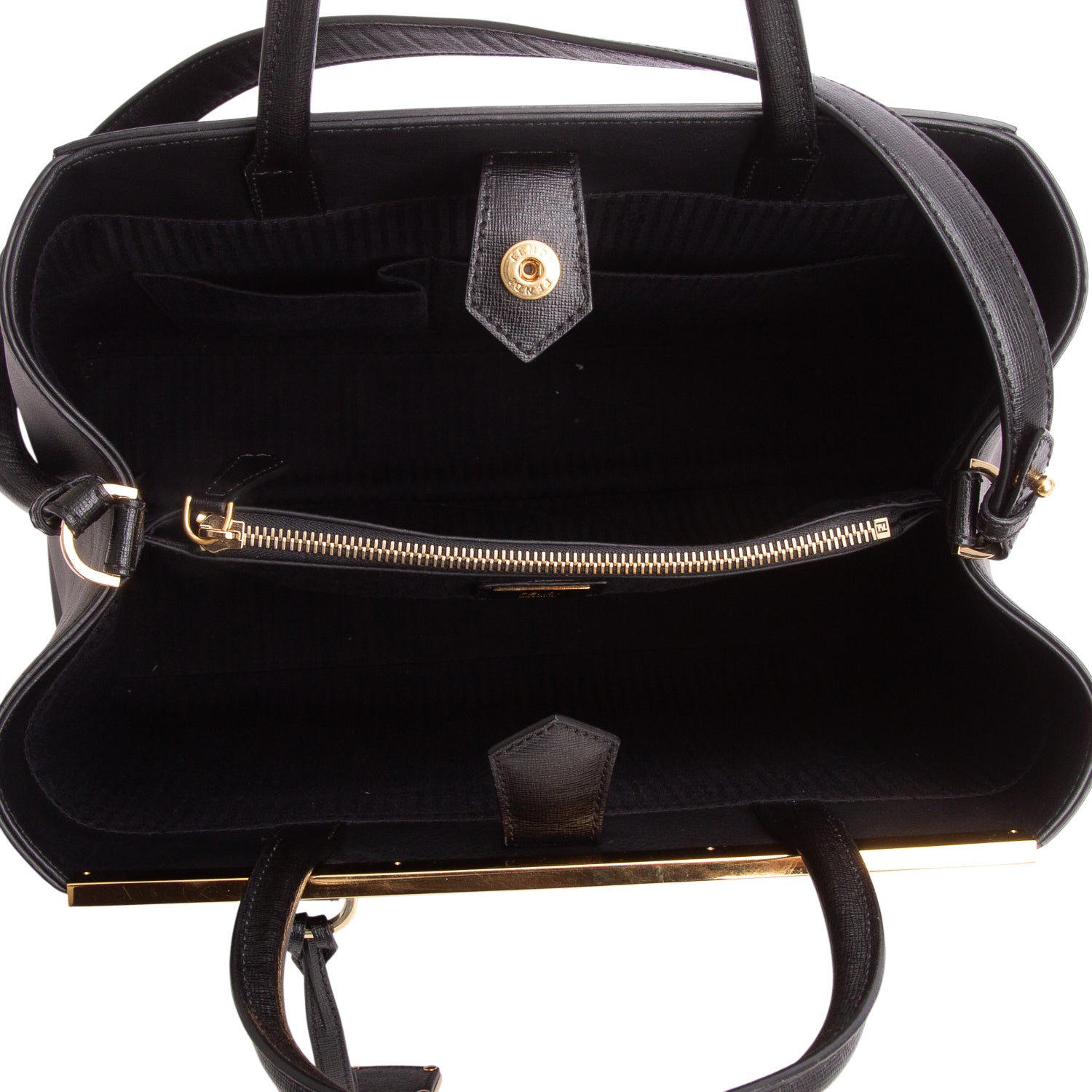 Fendi Black Vitello Elite Leather Medium 2Jours Tote w/ Strap
