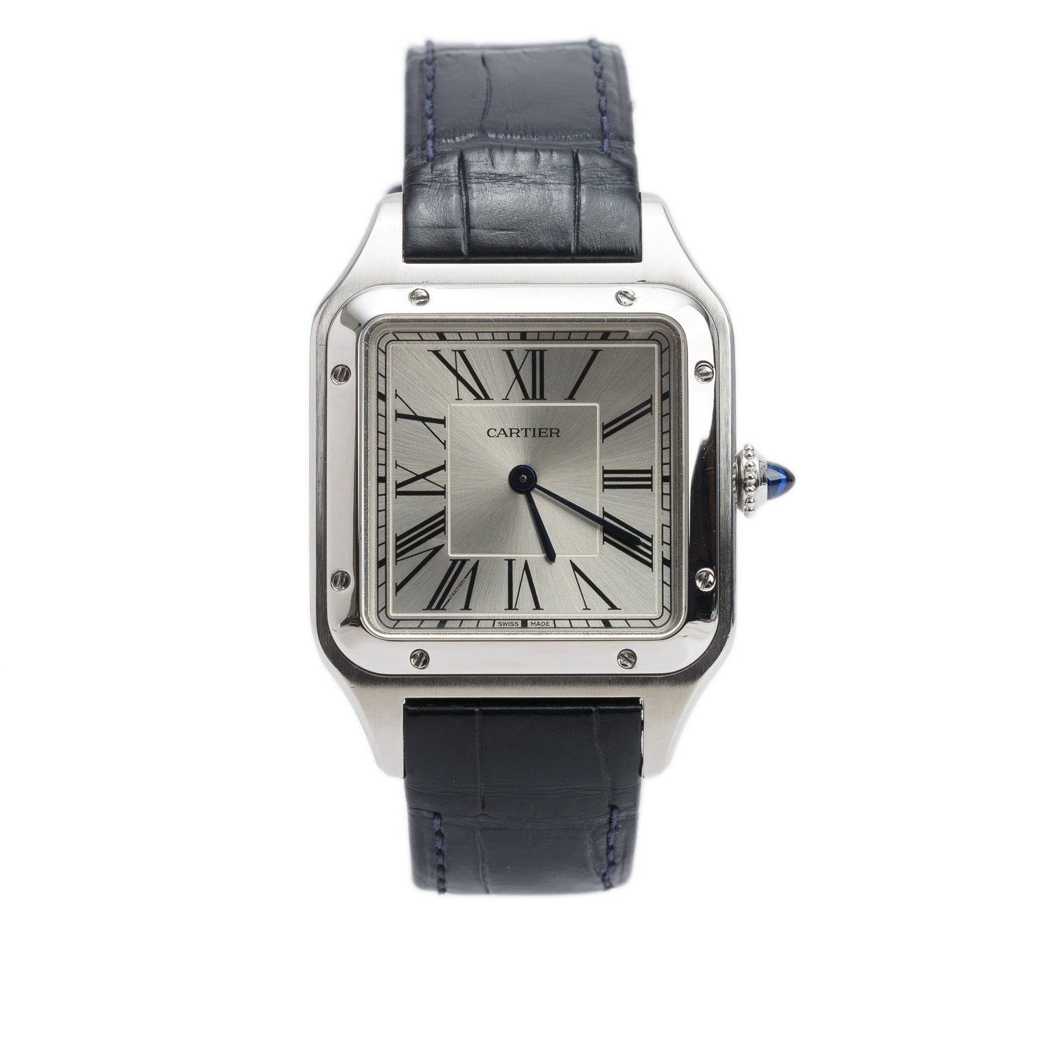 Cartier Stainless Steel Santos Dumont Watch, Silver Dial Large Model 4240 w/ Box & Papers