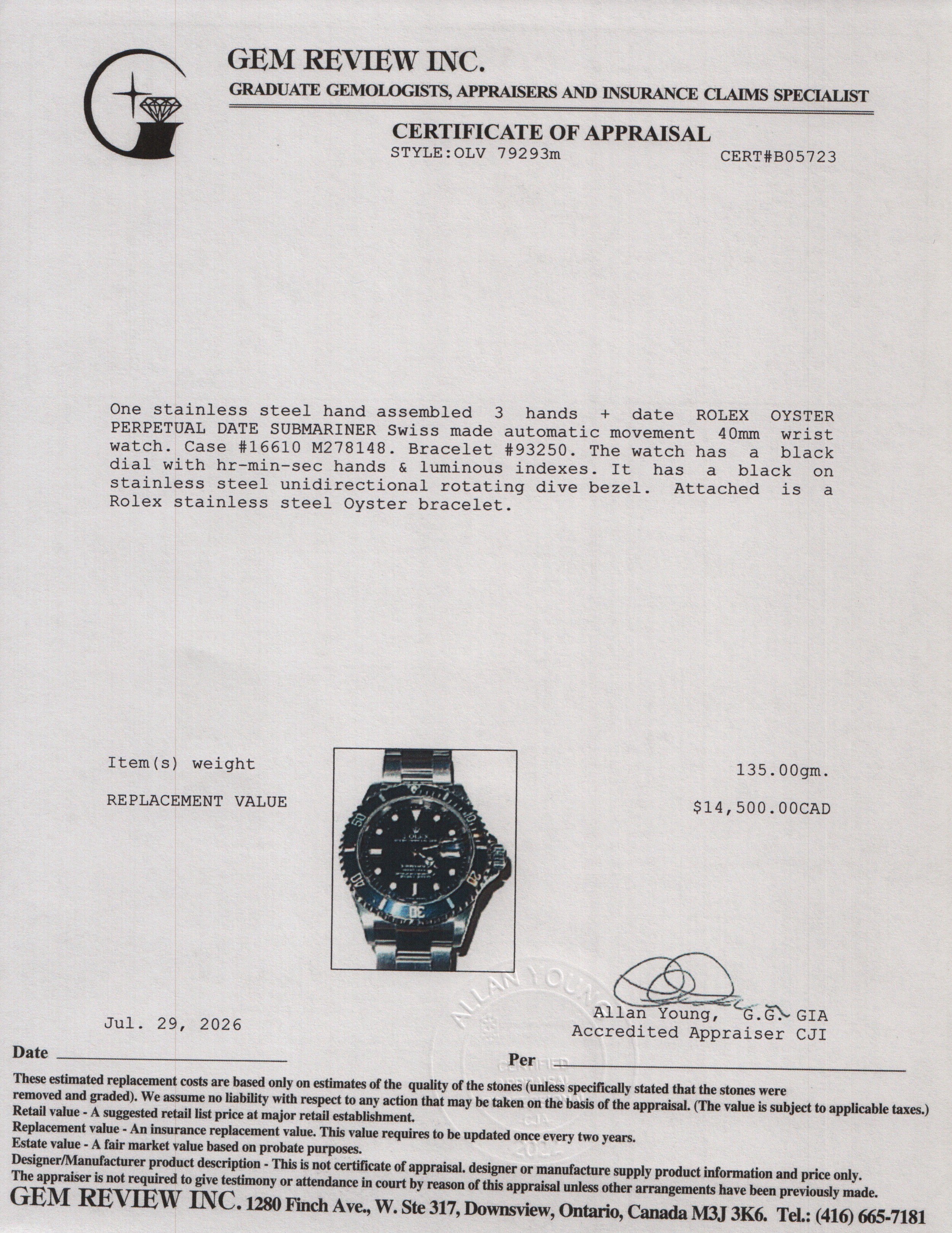 Rolex Stainless Steel Submariner Date 40 MM Watch Black Dial 16610 w/ Box & Papers