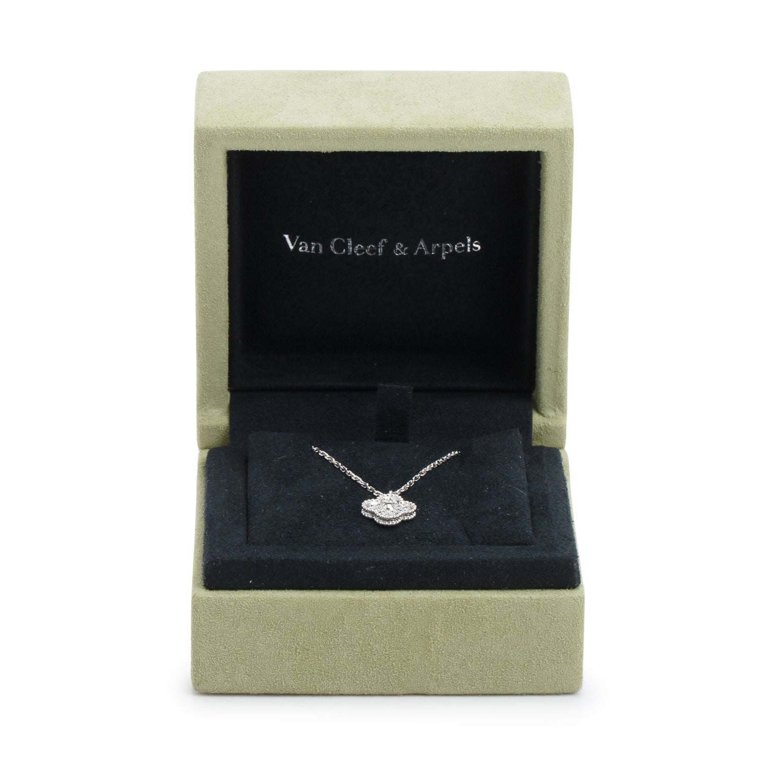 Van Cleef & Arpels 2025 18k White Gold Diamond Sweet Alhambra Pendant Necklace w/ Box & Receipt