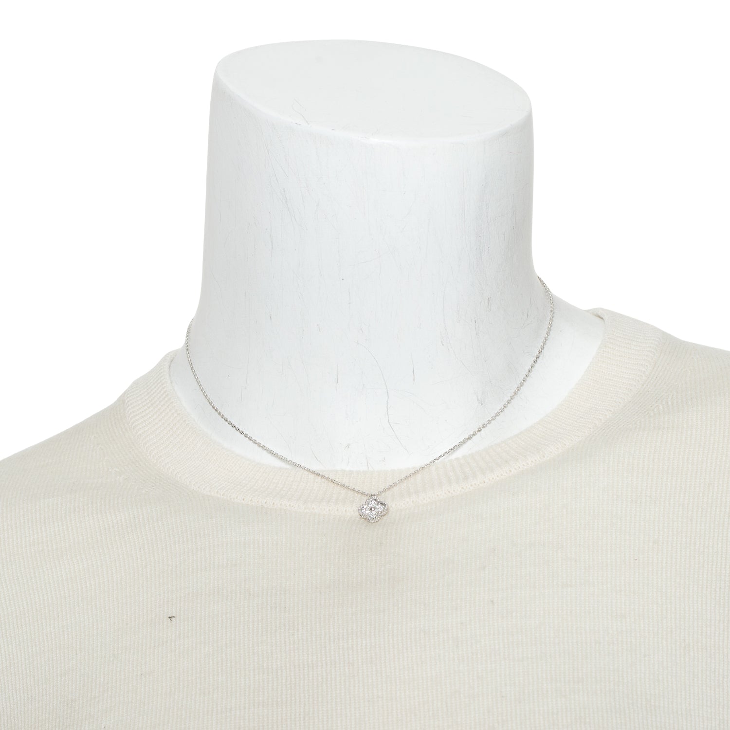 Van Cleef & Arpels 2025 18k White Gold Diamond Sweet Alhambra Pendant Necklace w/ Box & Receipt