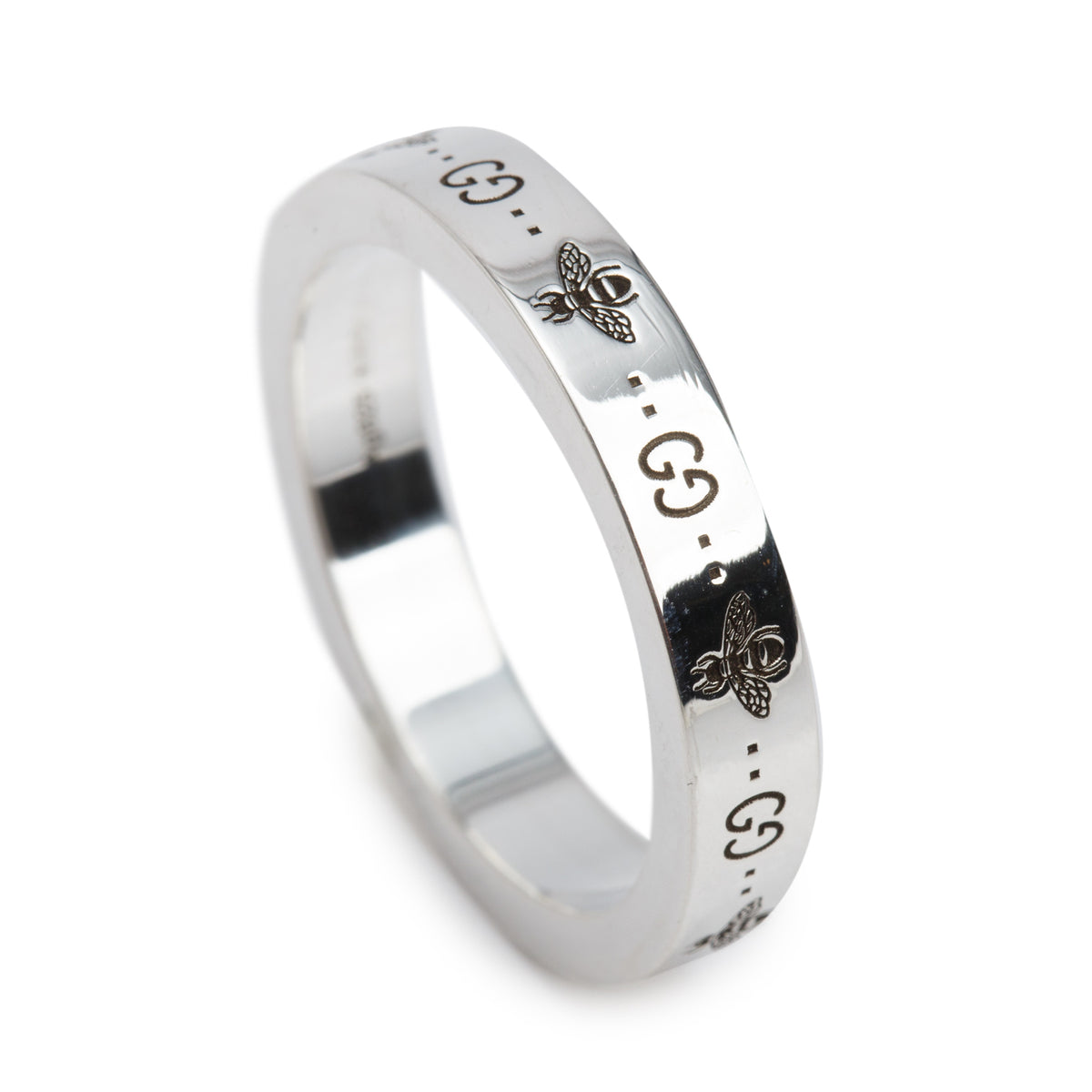 Gucci Sterling Silver GG And Bee Engraved 4 MM Band Ring, Size 20 9