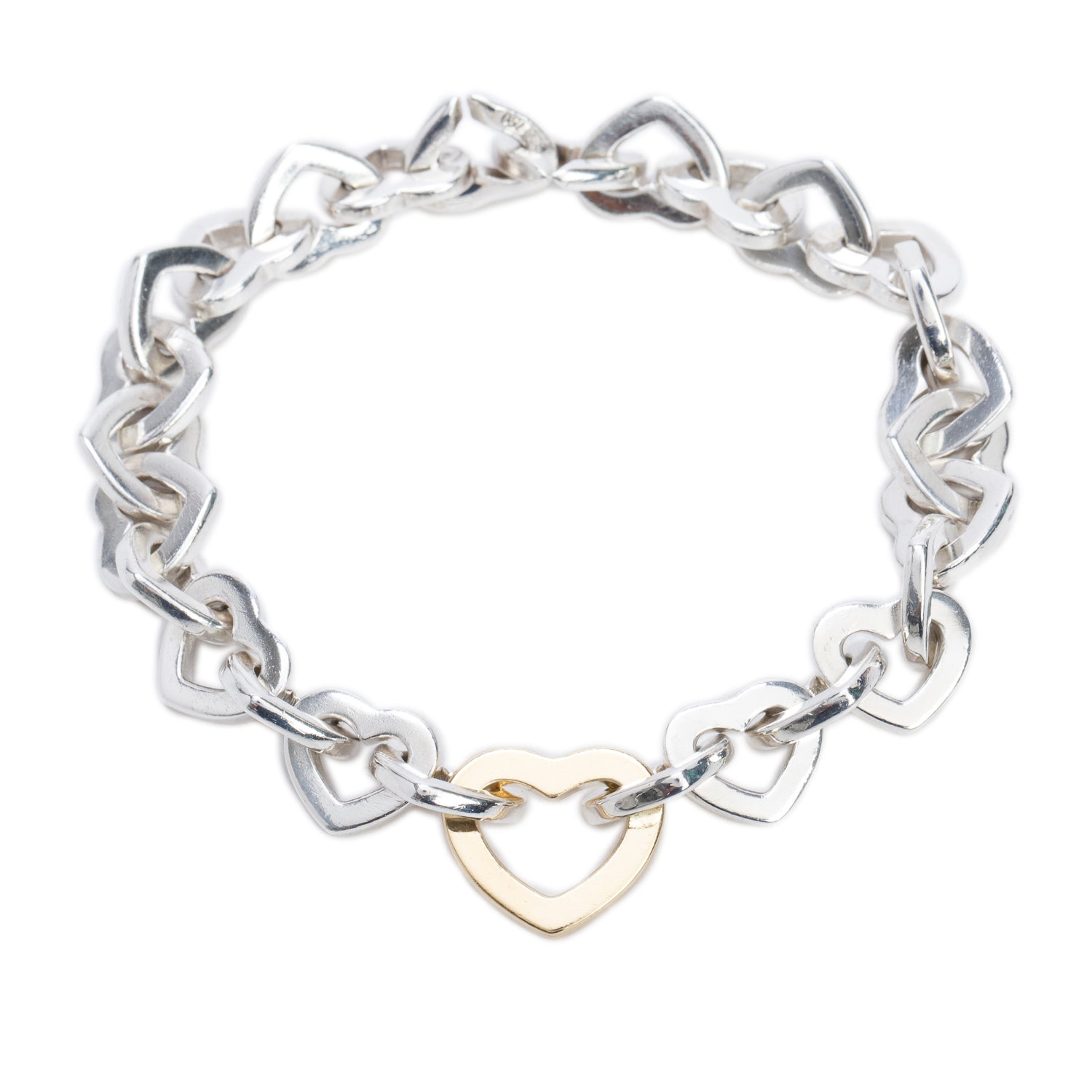 Tiffany & Co. Sterling Silver & 18k Yellow Gold Heart Link Bracelet w/ Box