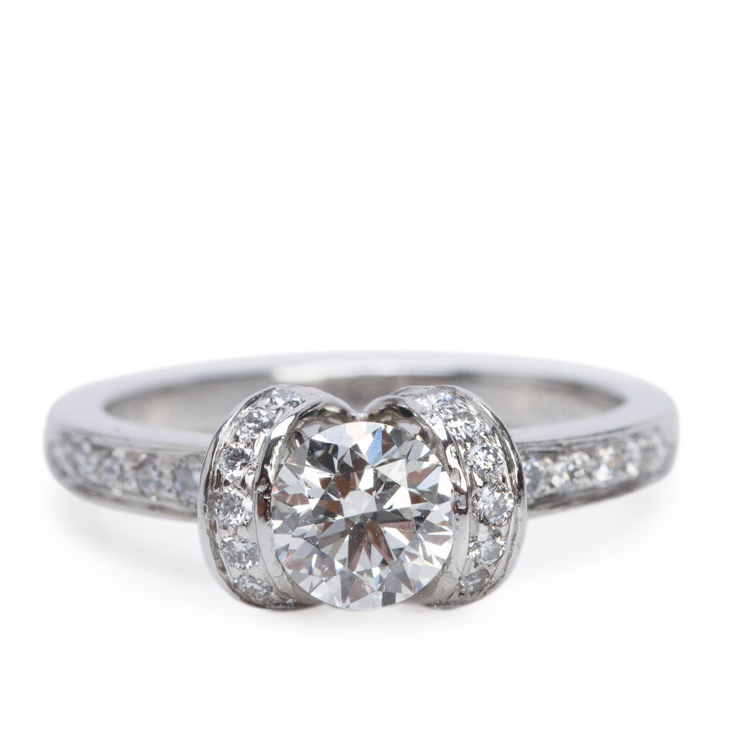 Tiffany & Co. Platinum 0.71 ct. Round Brilliant Cut Diamond Ribbon Engagement Ring, Size 5.75 w/ Box, Receipt & Paperwork