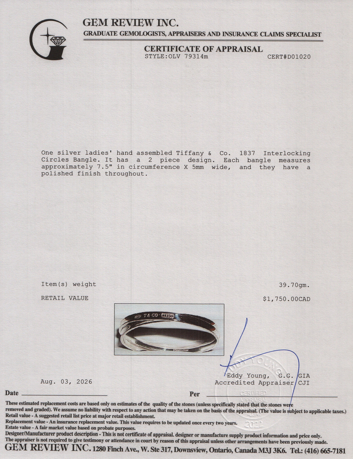 Tiffany & Co. Sterling Silver 1837 Interlocking Circles Bangle