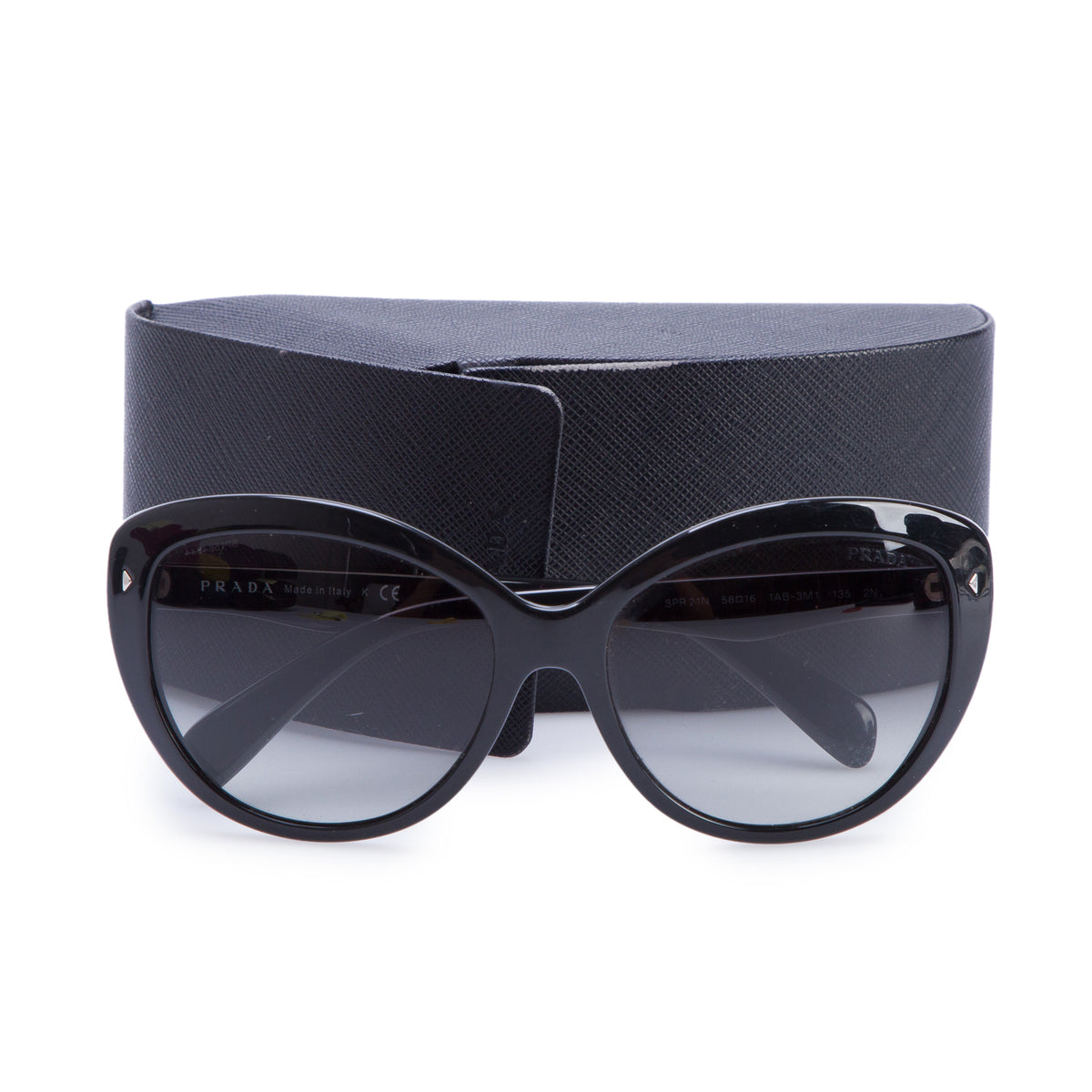 Prada SPR 21N Black Acetate Cat Eye Sunglasses w/ Case