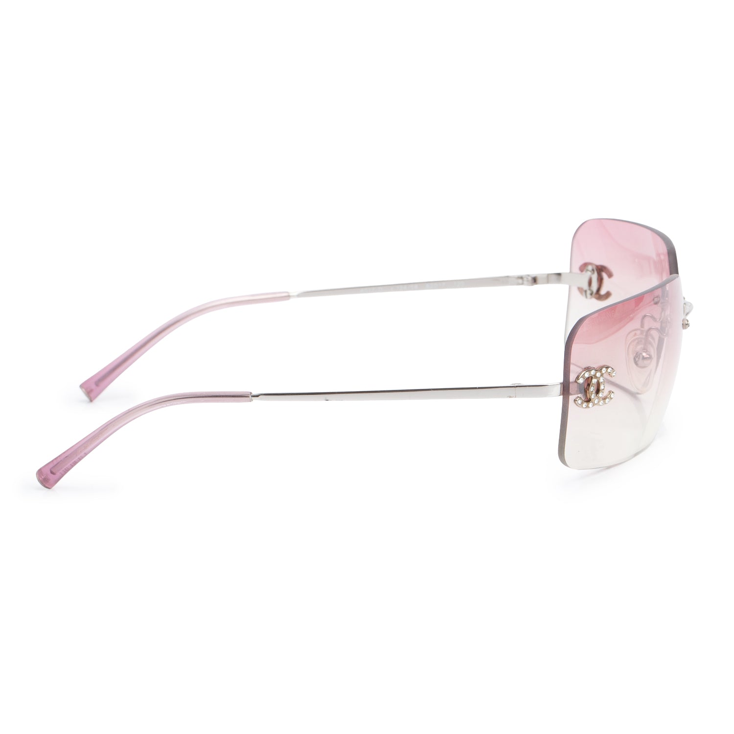 Chanel 4017-D Pink Rimless Crystal CC Logo Square Sunglasses w/ Case