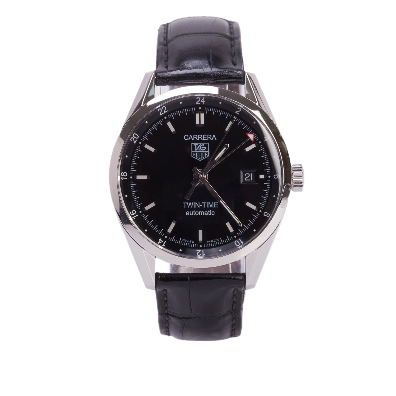 Tag Heuer Stainless Steel Carrera Twin-Time 39 MM Automatic Watch WV2115 w/ Box & Papers