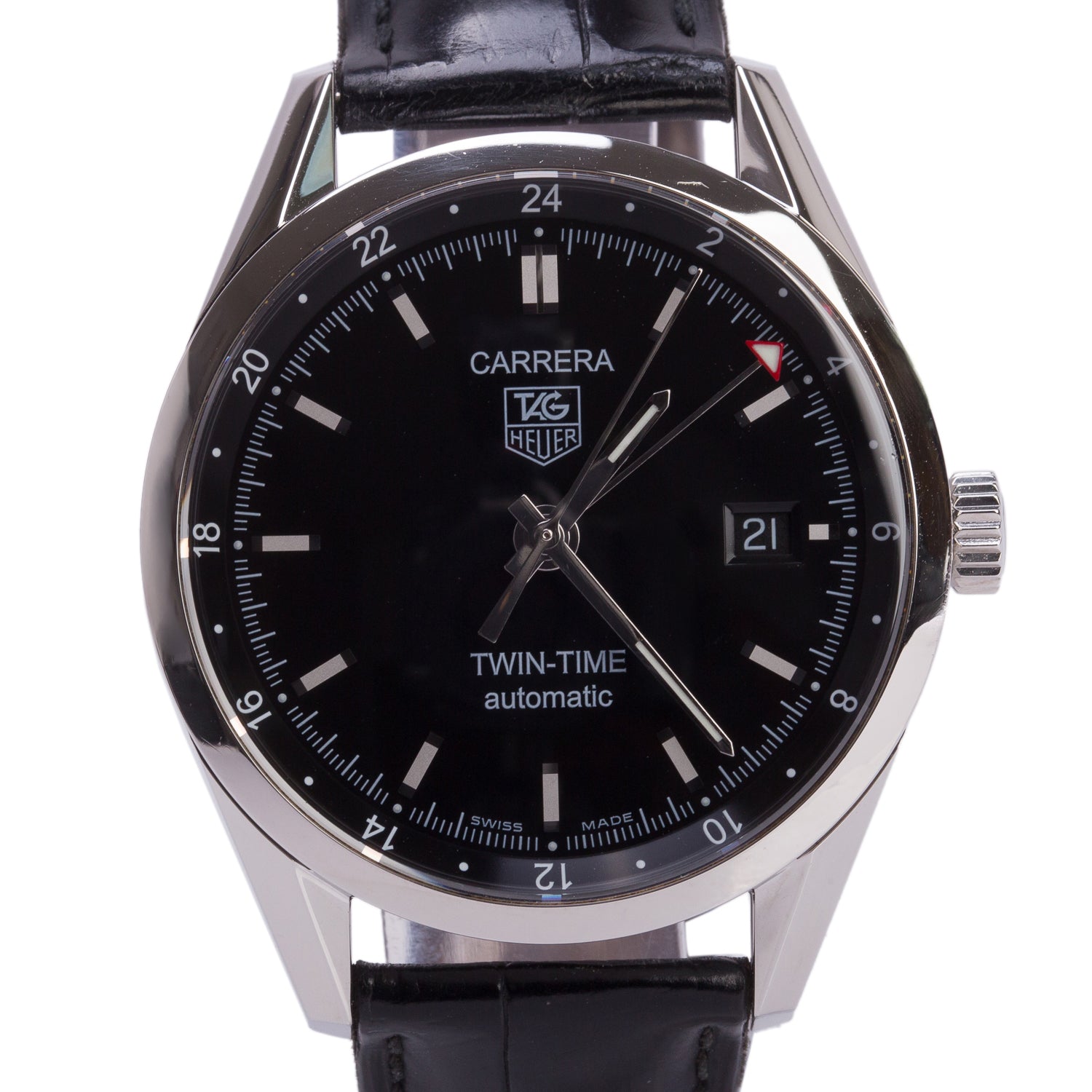 Tag Heuer Stainless Steel Carrera Twin-Time 39 MM Automatic Watch WV2115 w/ Box & Papers