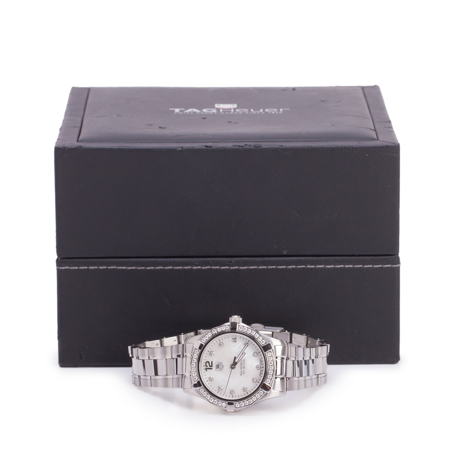 Tag Heuer Stainless Steel Diamond Bezel Aquaracer 32 MM Quartz Watch Mother of Pearl Diamond Dial WAF1313 w/ Box & Papers
