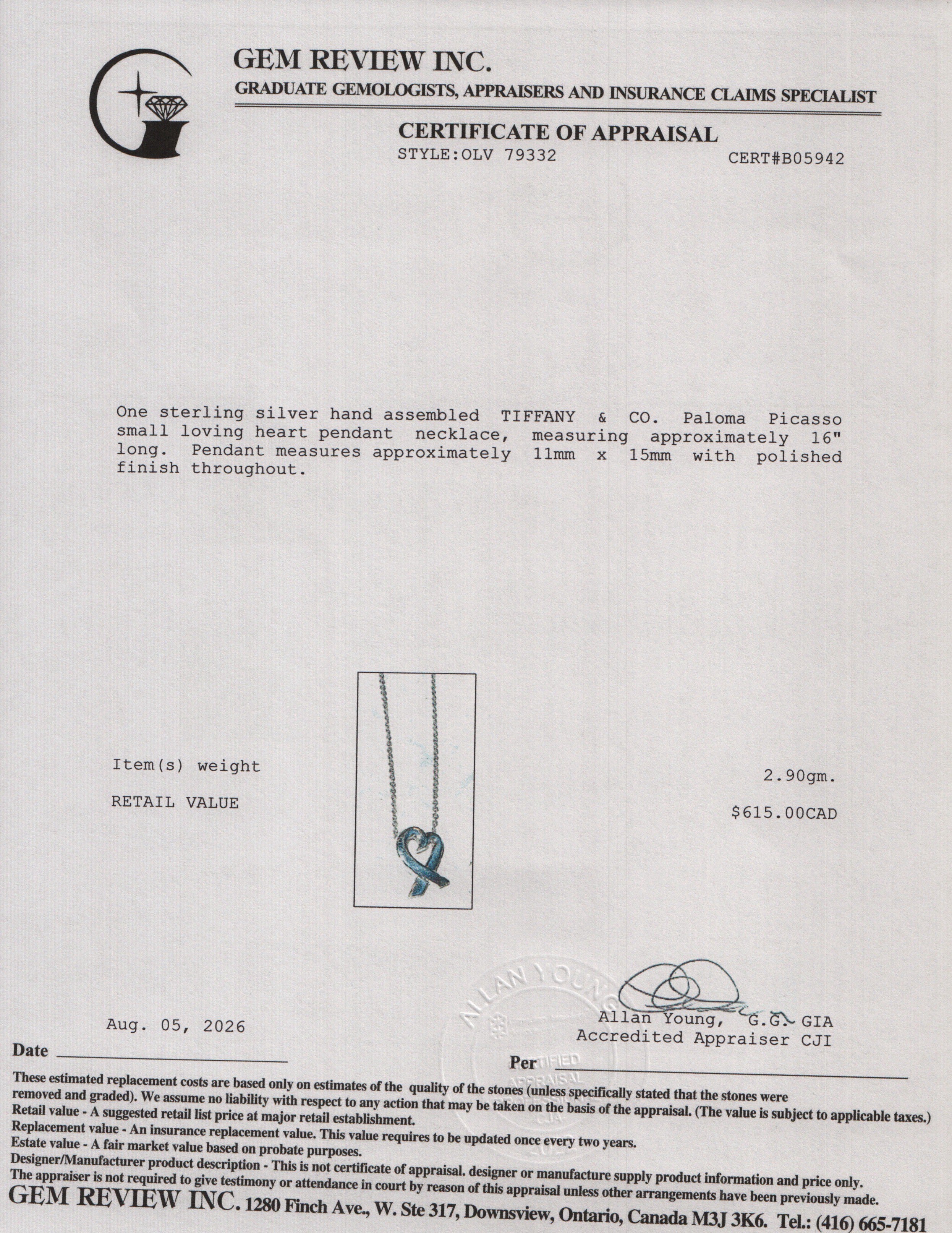 Tiffany & Co. Paloma Picasso Sterling Silver Small Loving Heart Pendant Necklace