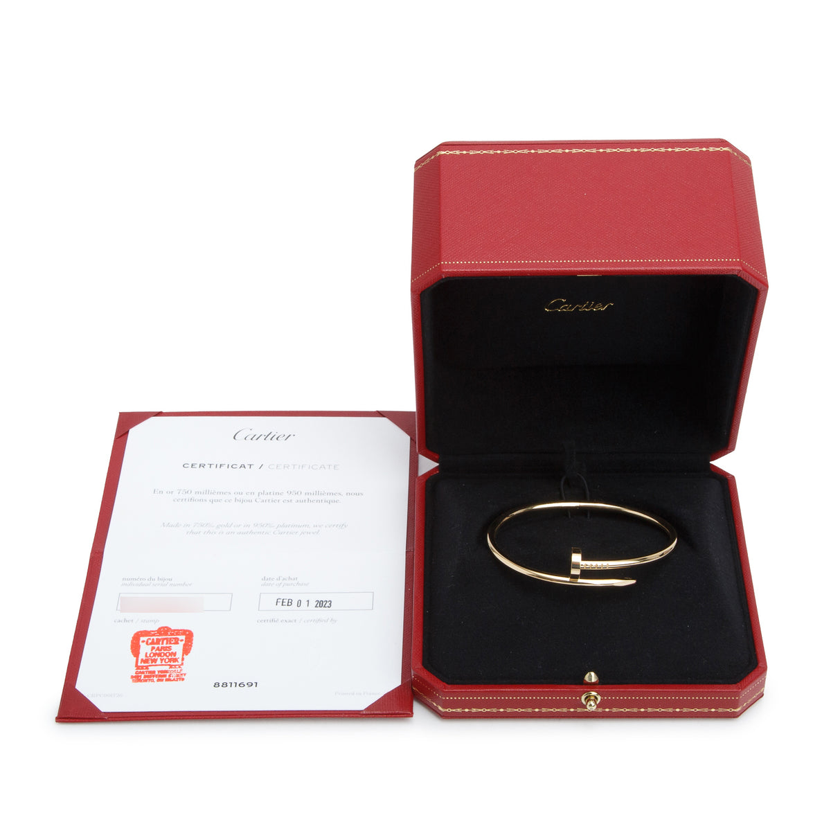 Cartier 2023 18k Yellow Gold Juste Un Clou Bracelet, Classic Model Size 18 w/ Box, Receipt & Certificate