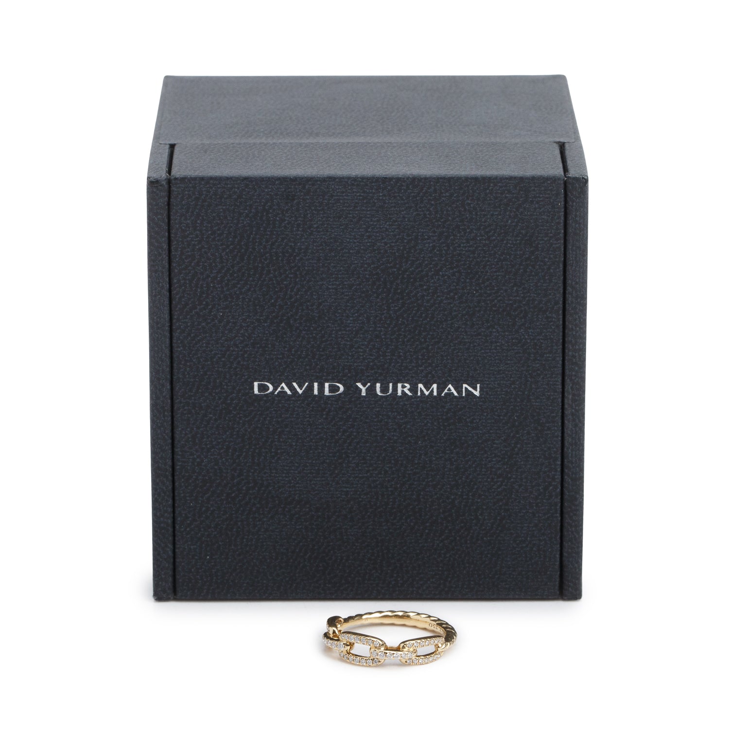 David Yurman 18k Yellow Gold Diamond 4.5 MM Stax Chain-Link Ring, Size 5.5 w/ Box