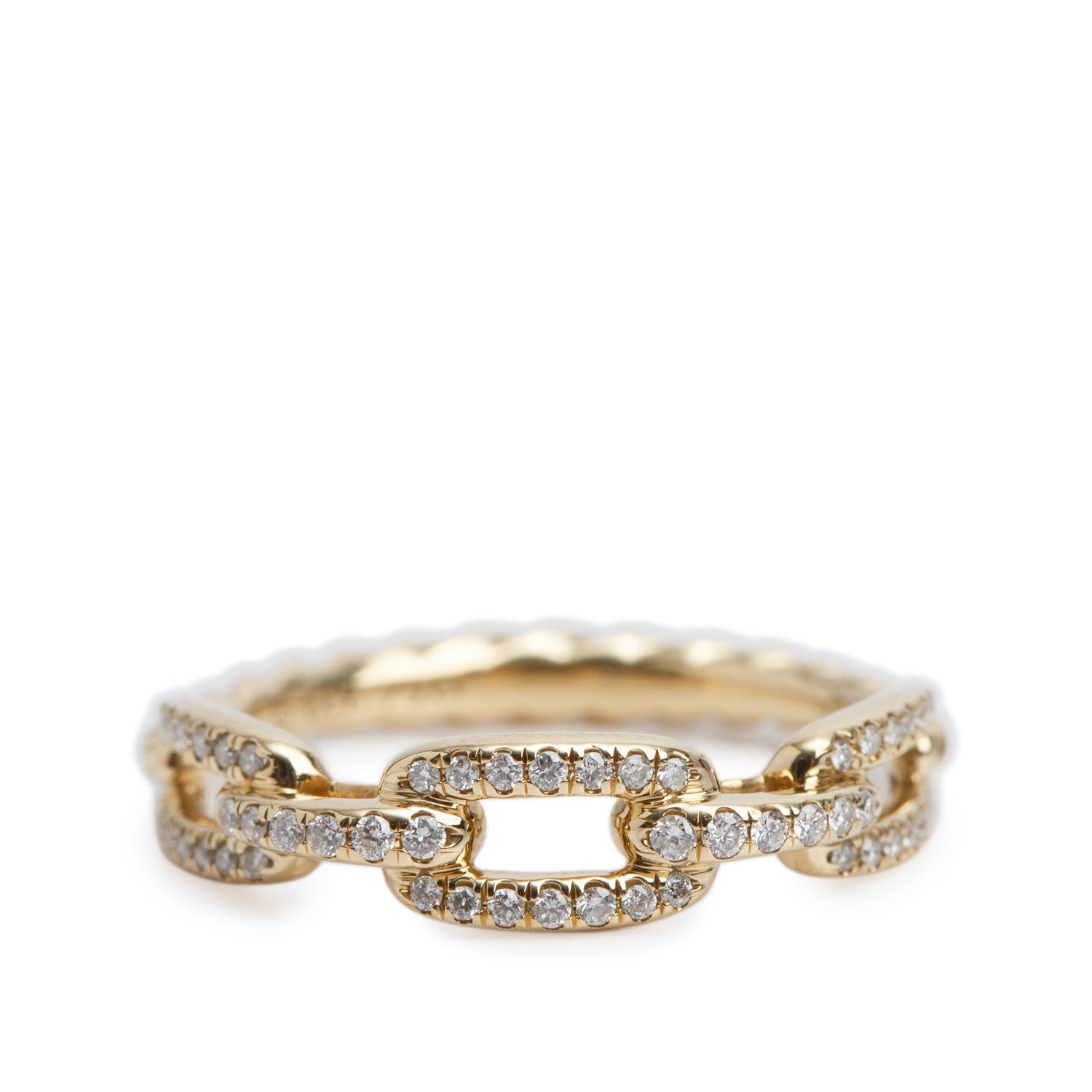 David Yurman 18k Yellow Gold Diamond 4.5 MM Stax Chain-Link Ring, Size 5.5 w/ Box