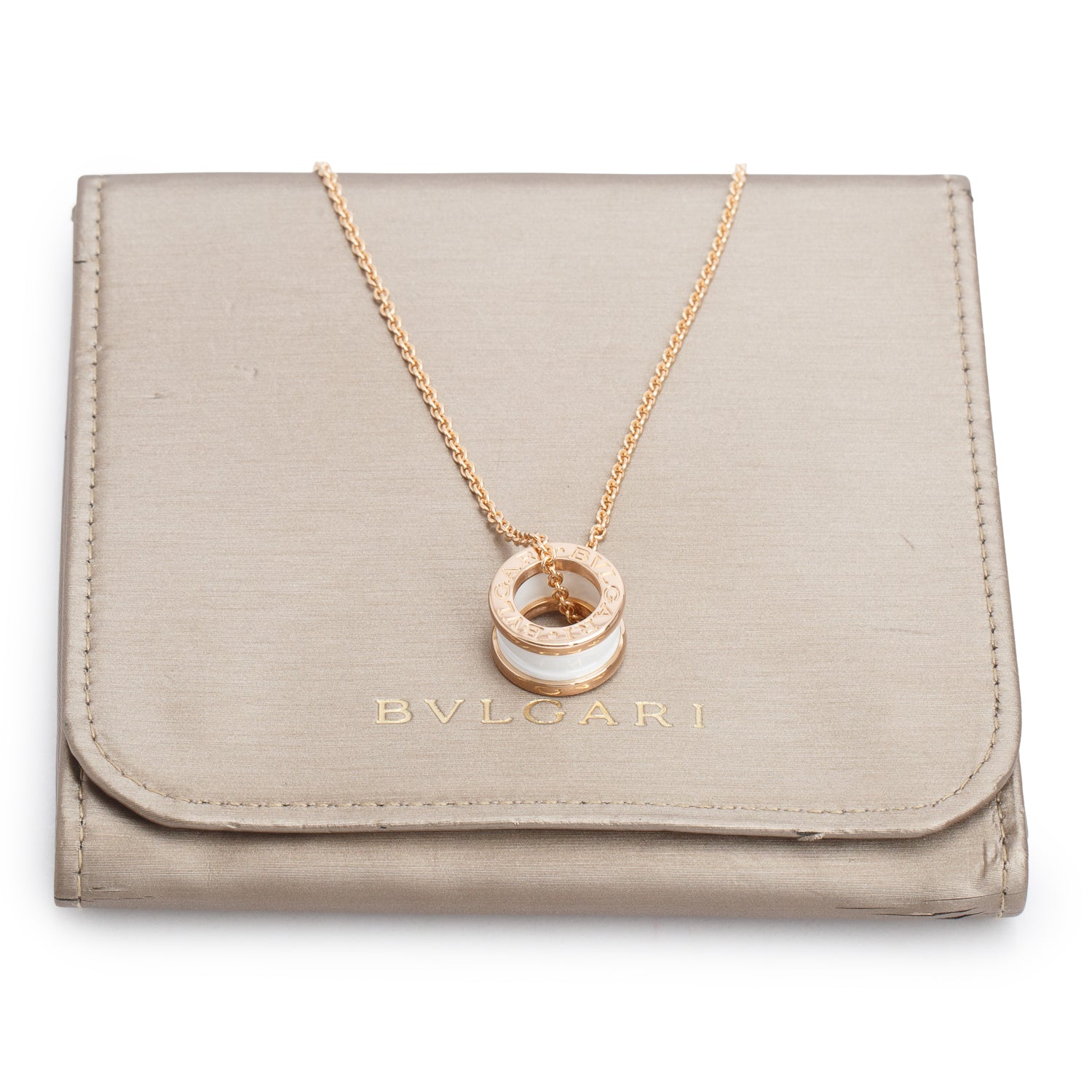 BVLGARI 18k Rose Gold White Ceramic B.Zero1 Pendant Necklace w/ Pouch & Receipt