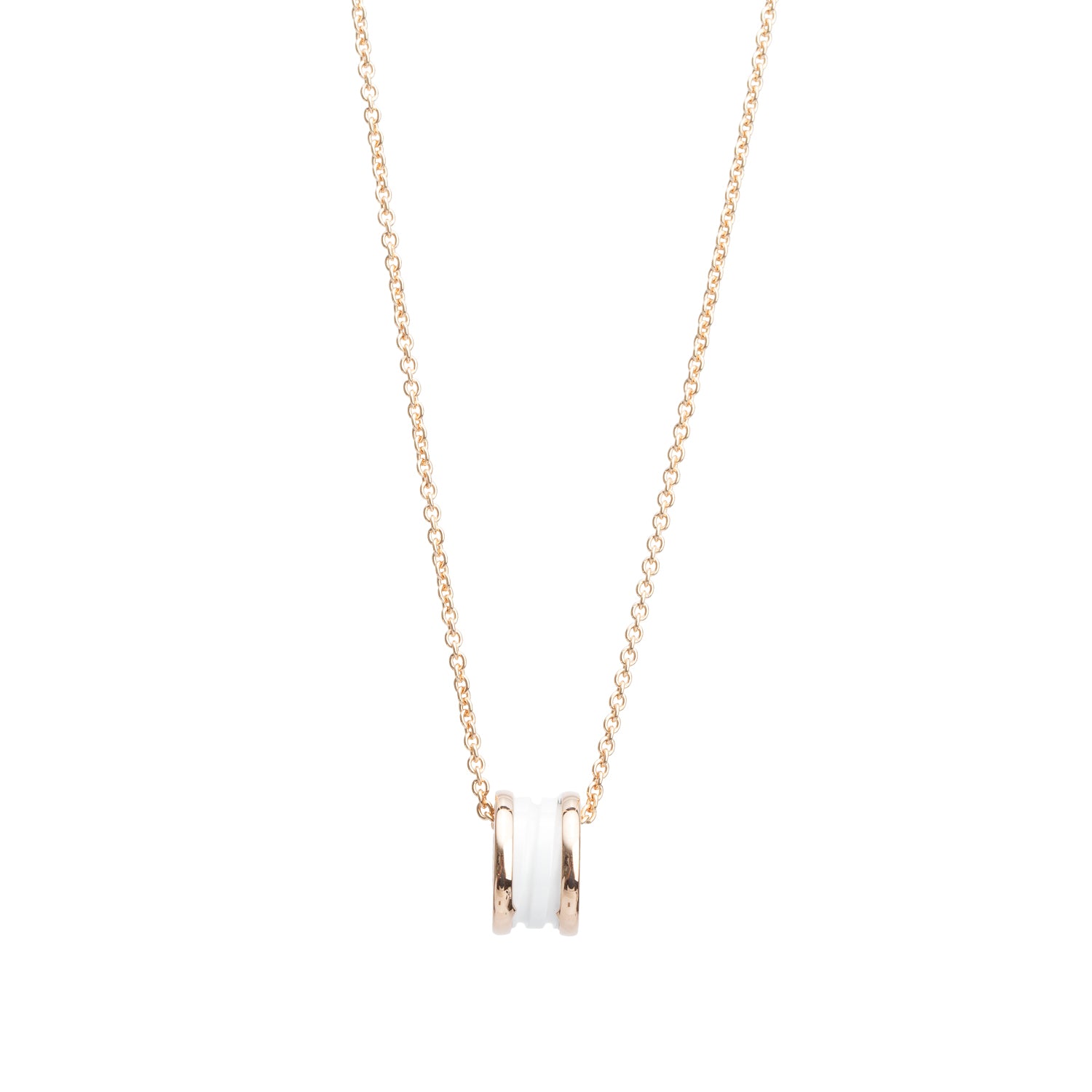 BVLGARI 18k Rose Gold White Ceramic B.Zero1 Pendant Necklace w/ Pouch & Receipt