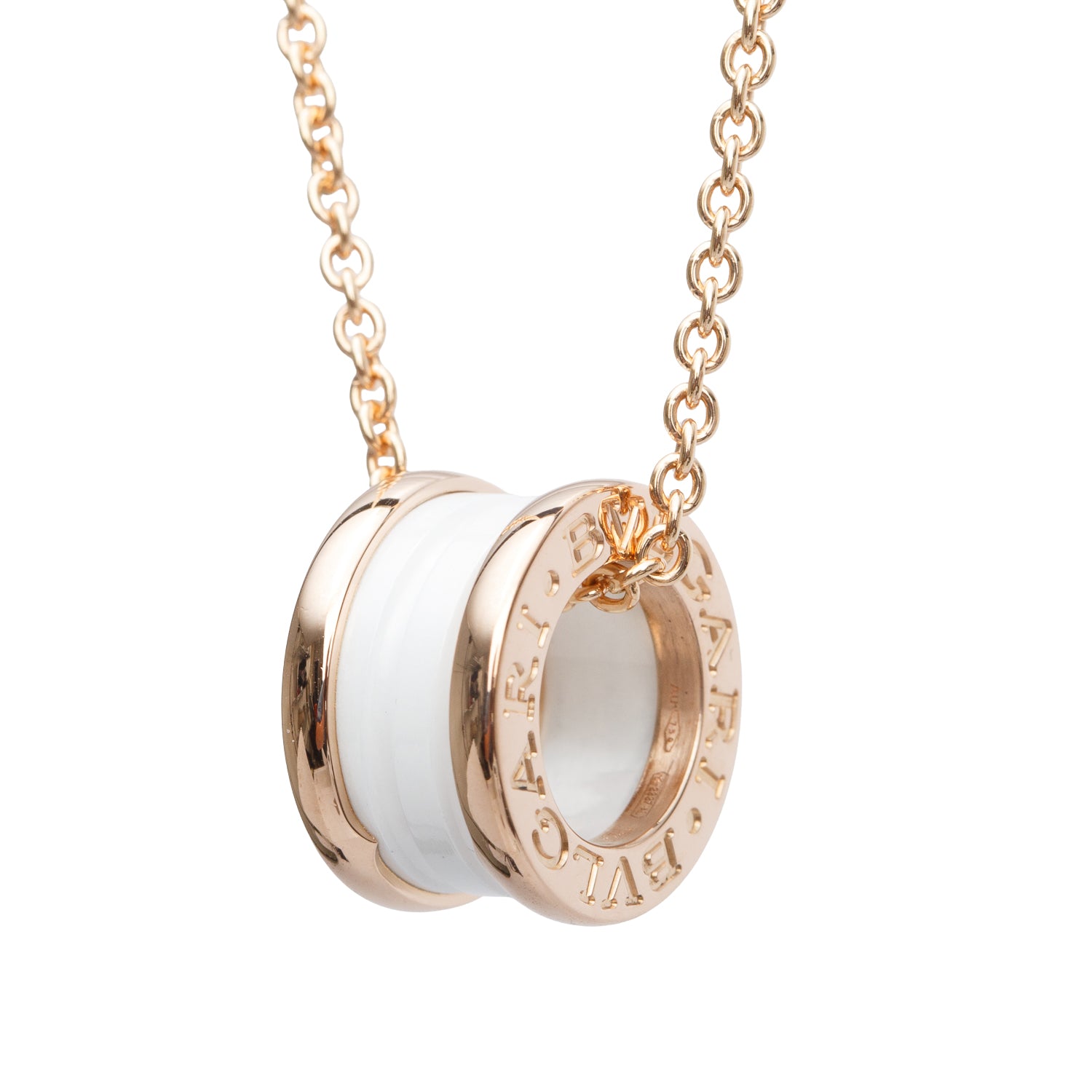 BVLGARI 18k Rose Gold White Ceramic B.Zero1 Pendant Necklace w/ Pouch & Receipt