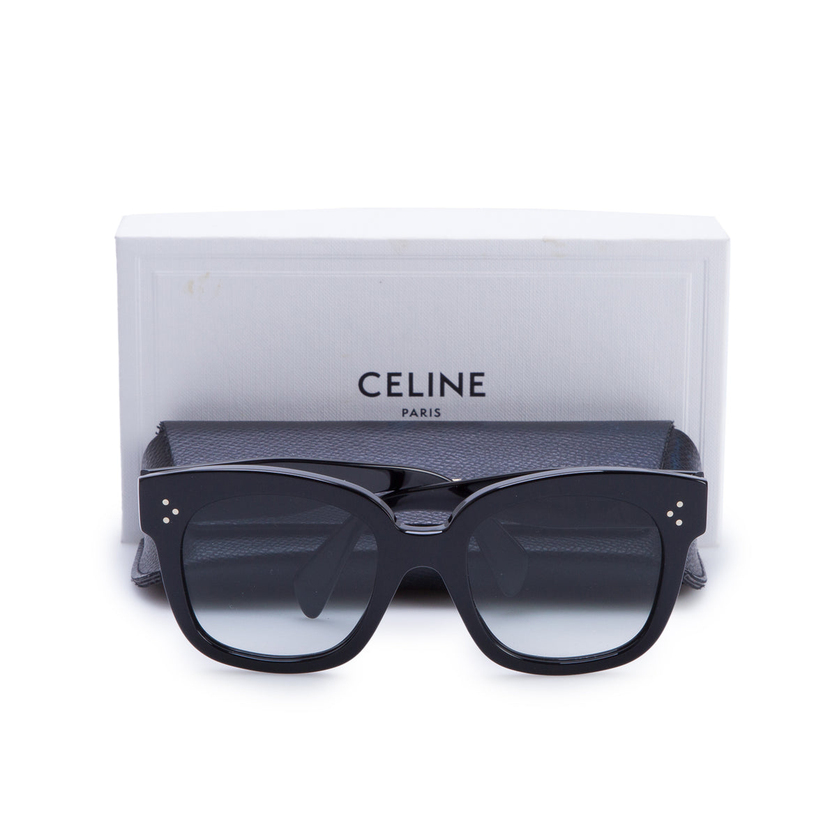 Celine CL4002UN Black Acetate Square Cat Eye Sunglasses w/ Box & Case
