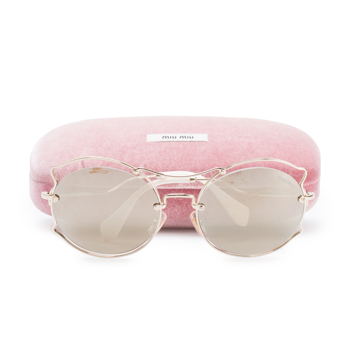 Miu Miu SMU 50S Gold-Tone Round Cat Eye Sunglasses w/ Case