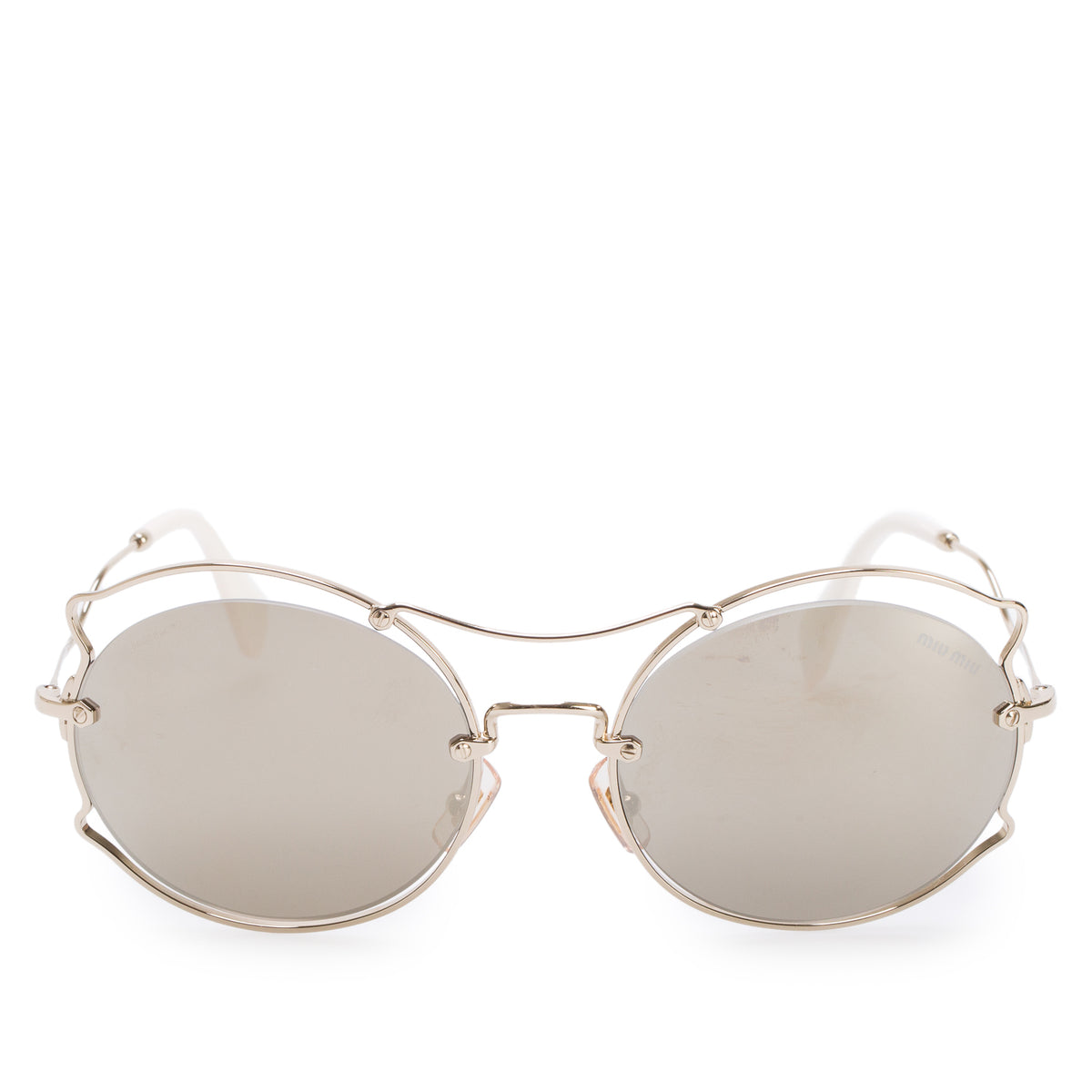 Miu Miu SMU 50S Gold-Tone Round Cat Eye Sunglasses w/ Case
