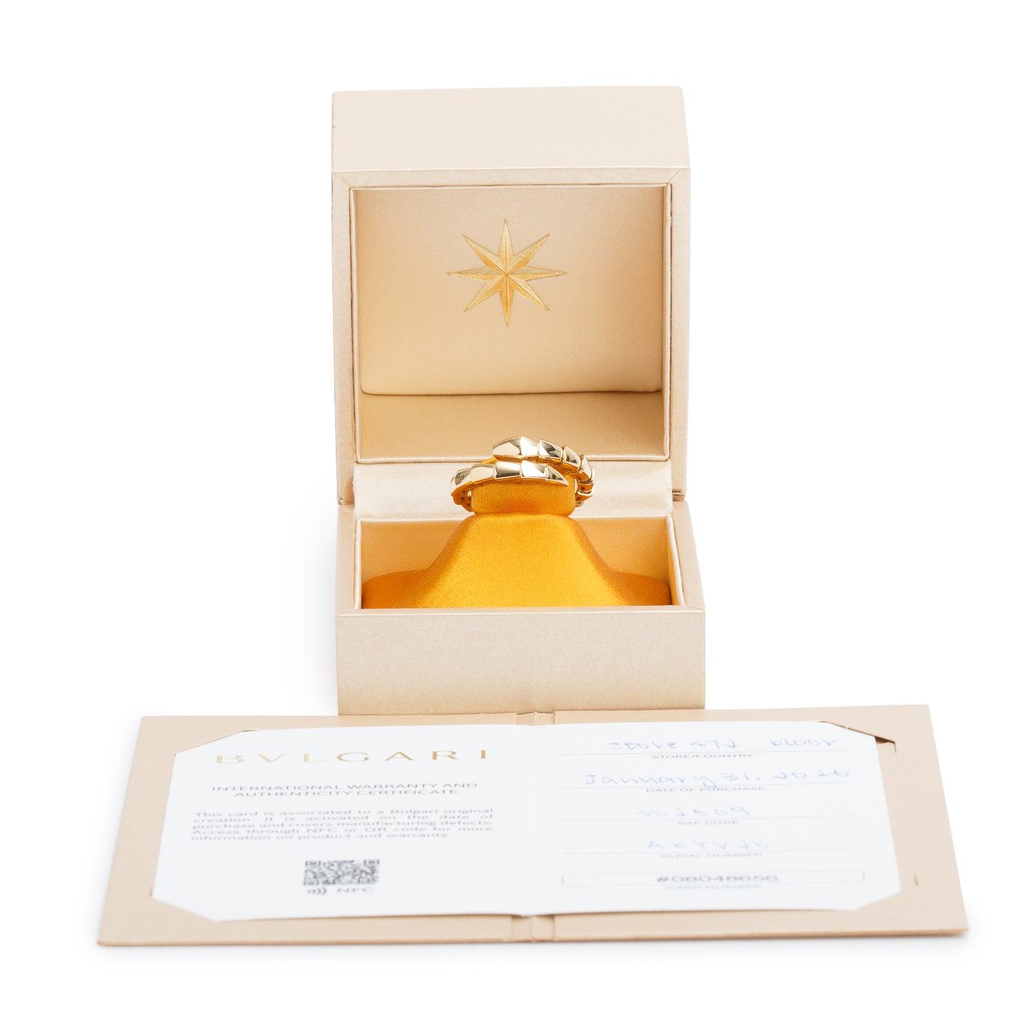 BVLGARI 2026 18k Yellow Gold  Serpenti Viper Ring, Size L w/ Box, Receipt & Certificate