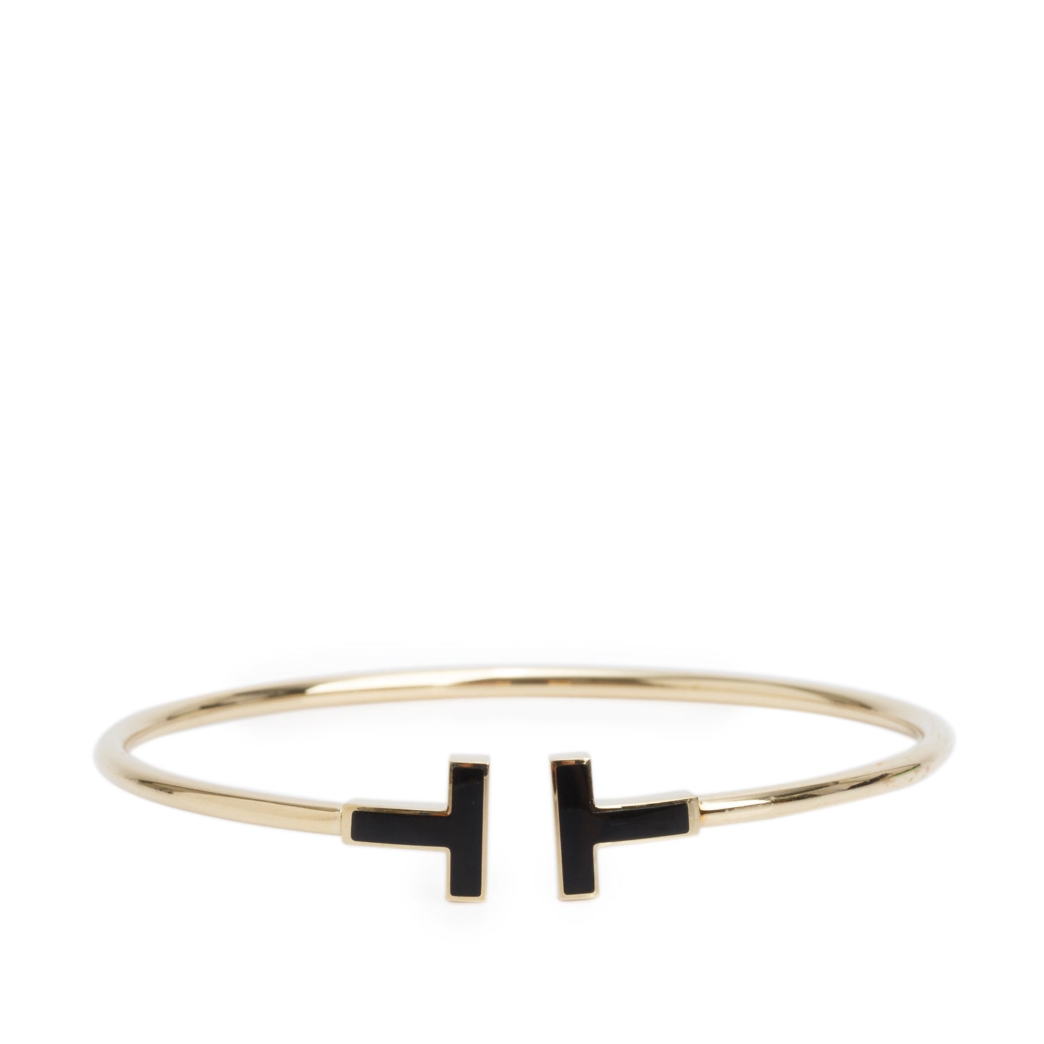 Tiffany & Co. 18k Yellow Gold Onyx T Wire Bracelet w/ Box