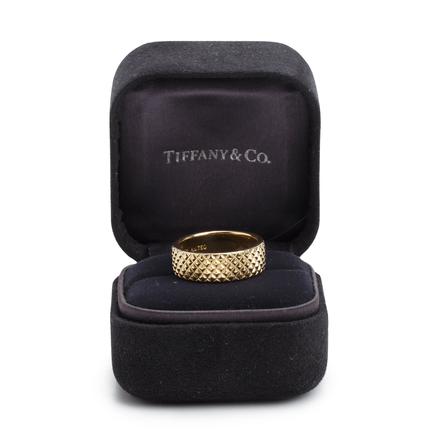 Tiffany & Co. 18k Yellow Gold Diamond Point 7 MM Wide Band Ring, Size 8 w/ Box